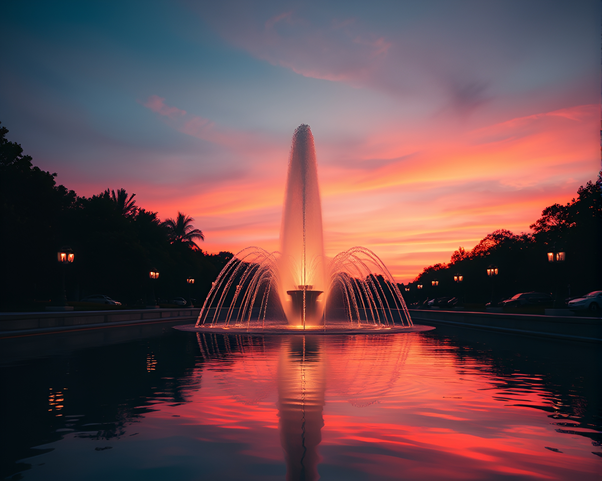 Shimmering Chocolate Fountain Mirage at Dusk – free AI stock image