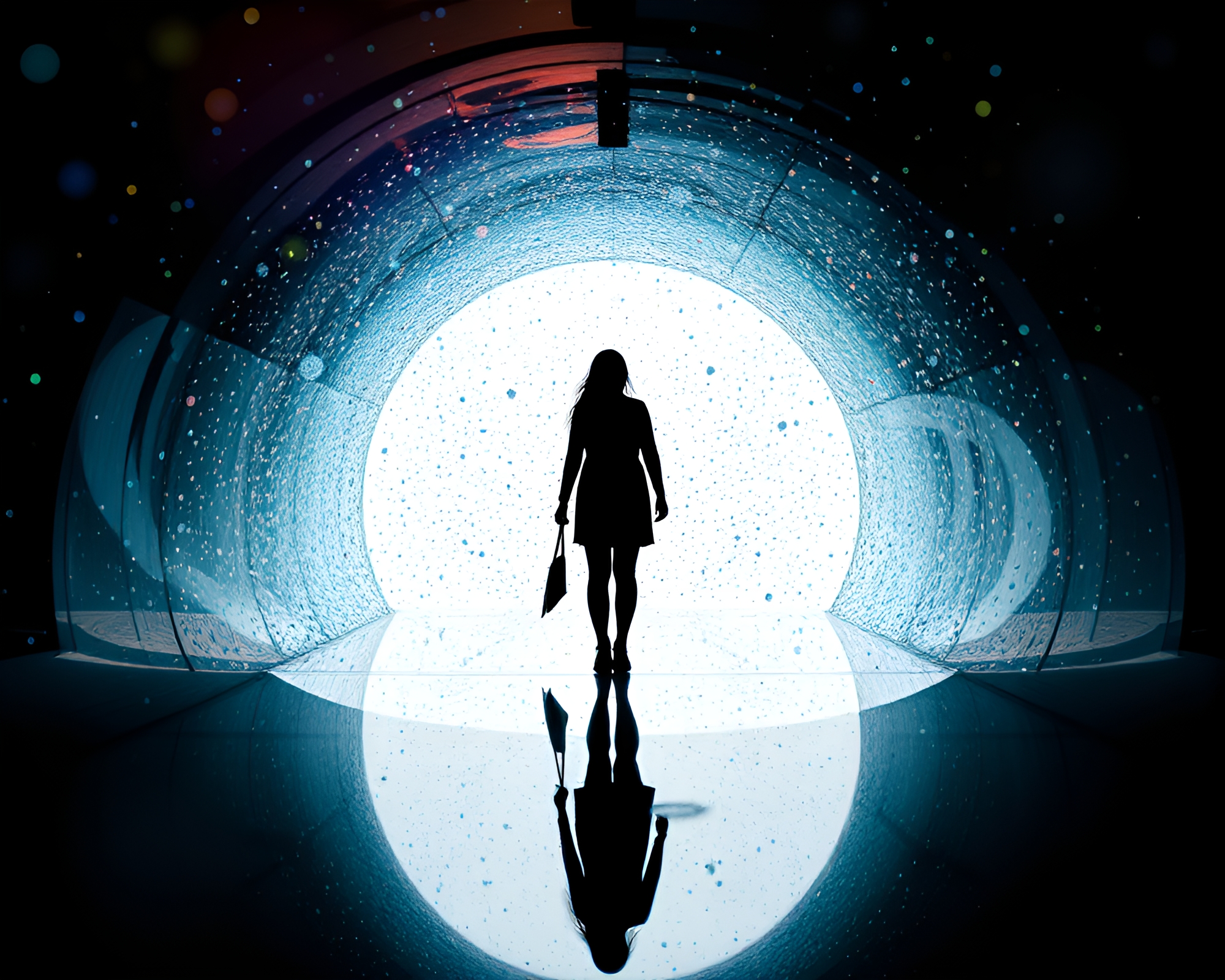 Fantasy Glass Tunnel Confetti Silhouette Artwork – free AI stock image