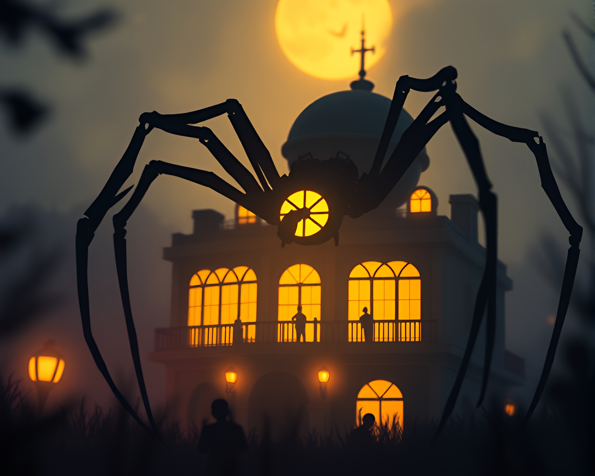 Mechanical Spider in Opera-house Glow Illustration – free AI stock image
