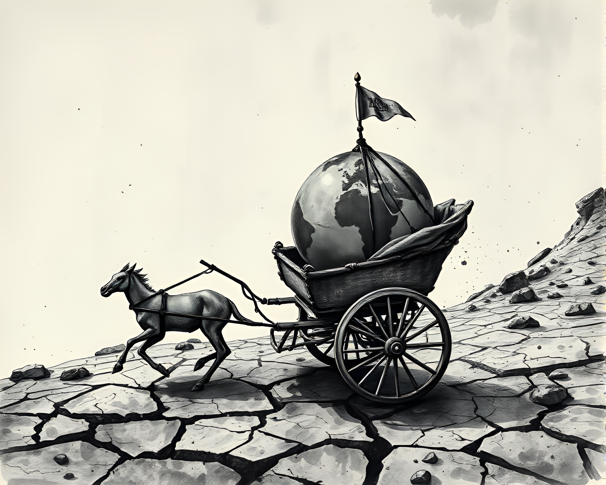 Surreal Wildlife Chariot on Cracked Earth – free AI stock image