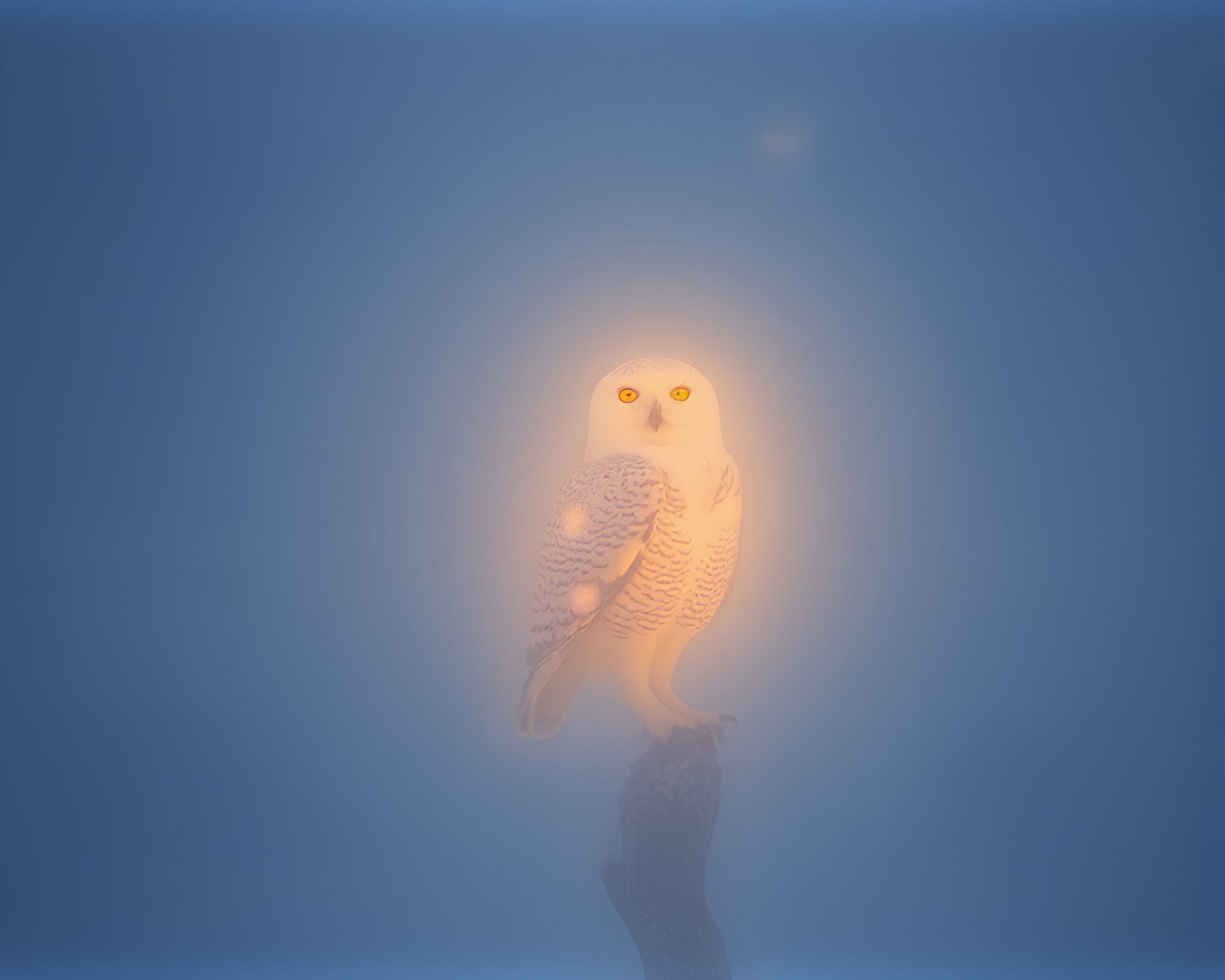 Snowy Owl Emerging from Fog Banks in Expired Film Look – free AI stock image