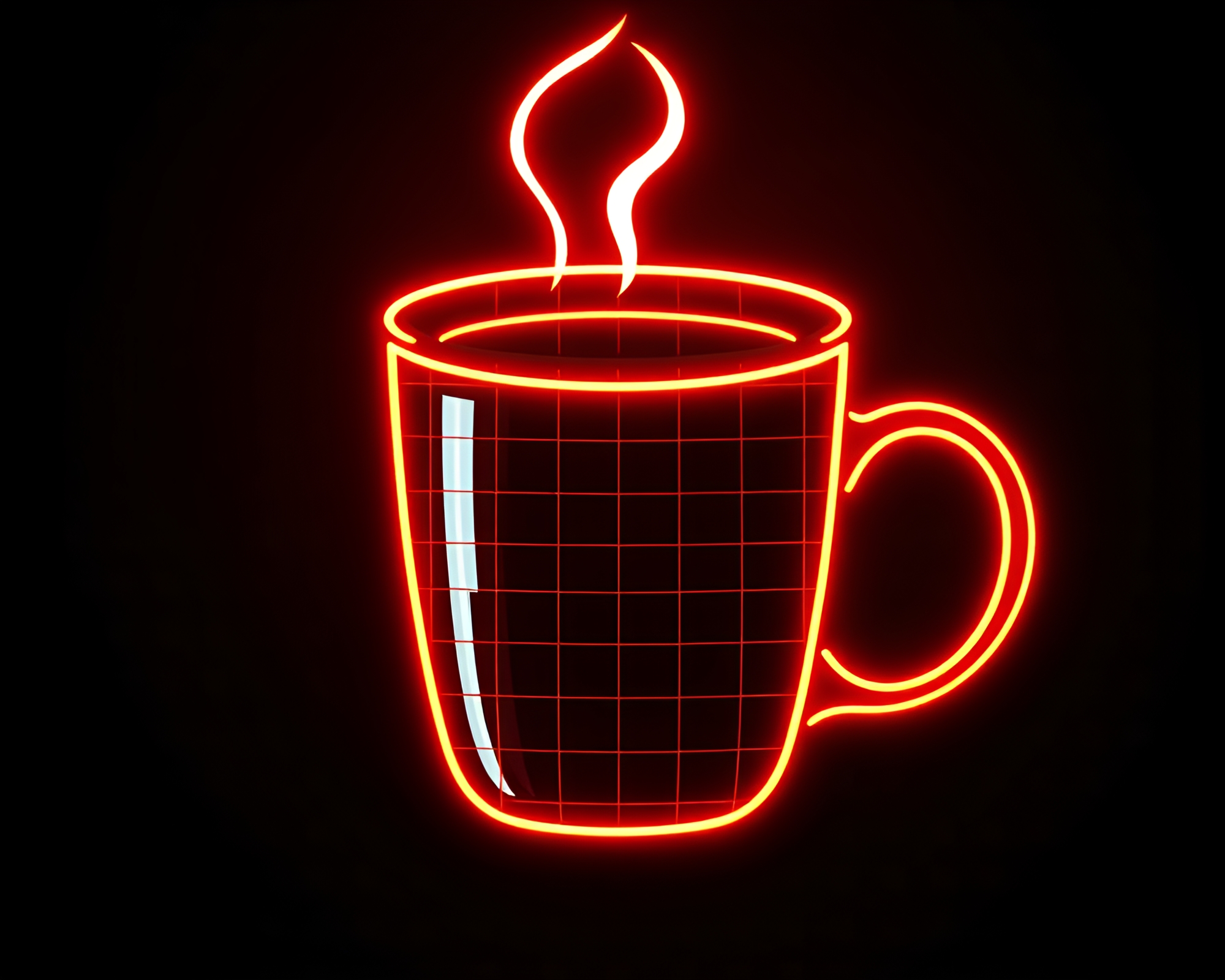 Neon Coffee Cup in Halftone Grid – free AI stock image