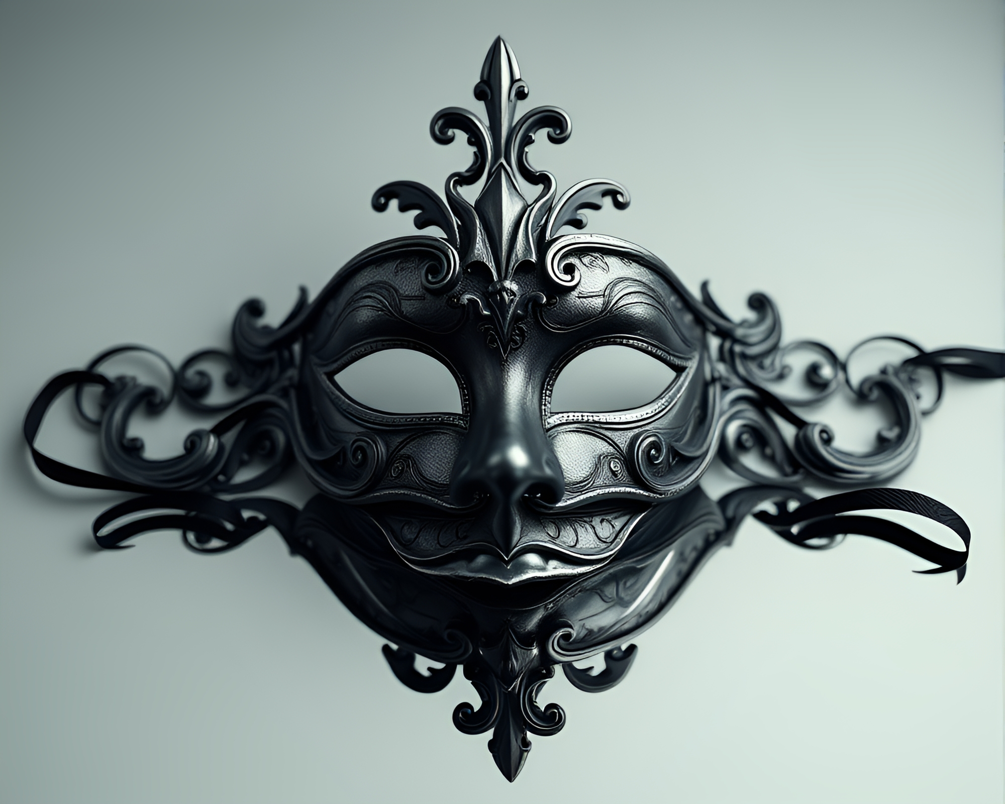 Double Reflection of Venetian Mask in Bio-Organic Gray – free AI stock image