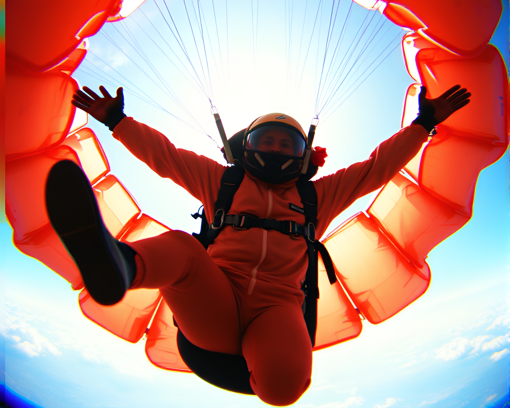Ethereal Parachute Jumper Through Glass Distortion – free AI stock image