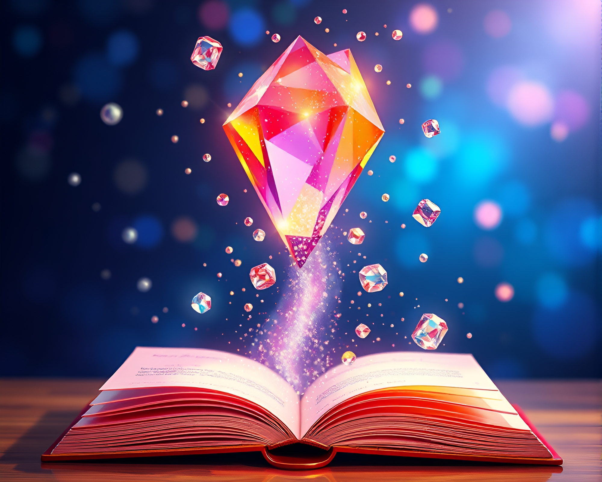 Vibrant Crystal Floating in Metallic Sheen Children’s Book Illustration – free AI stock image