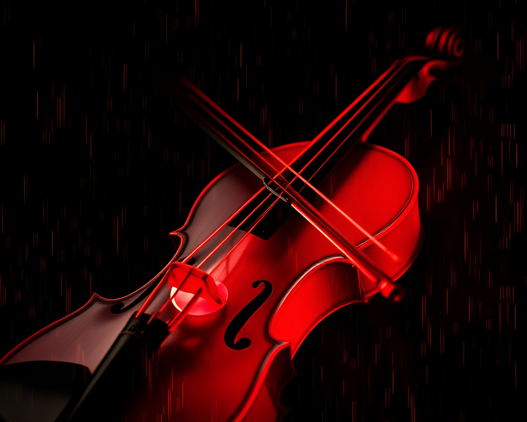 Neon Violin Drenched in Monochrome Red Glow – free AI stock image