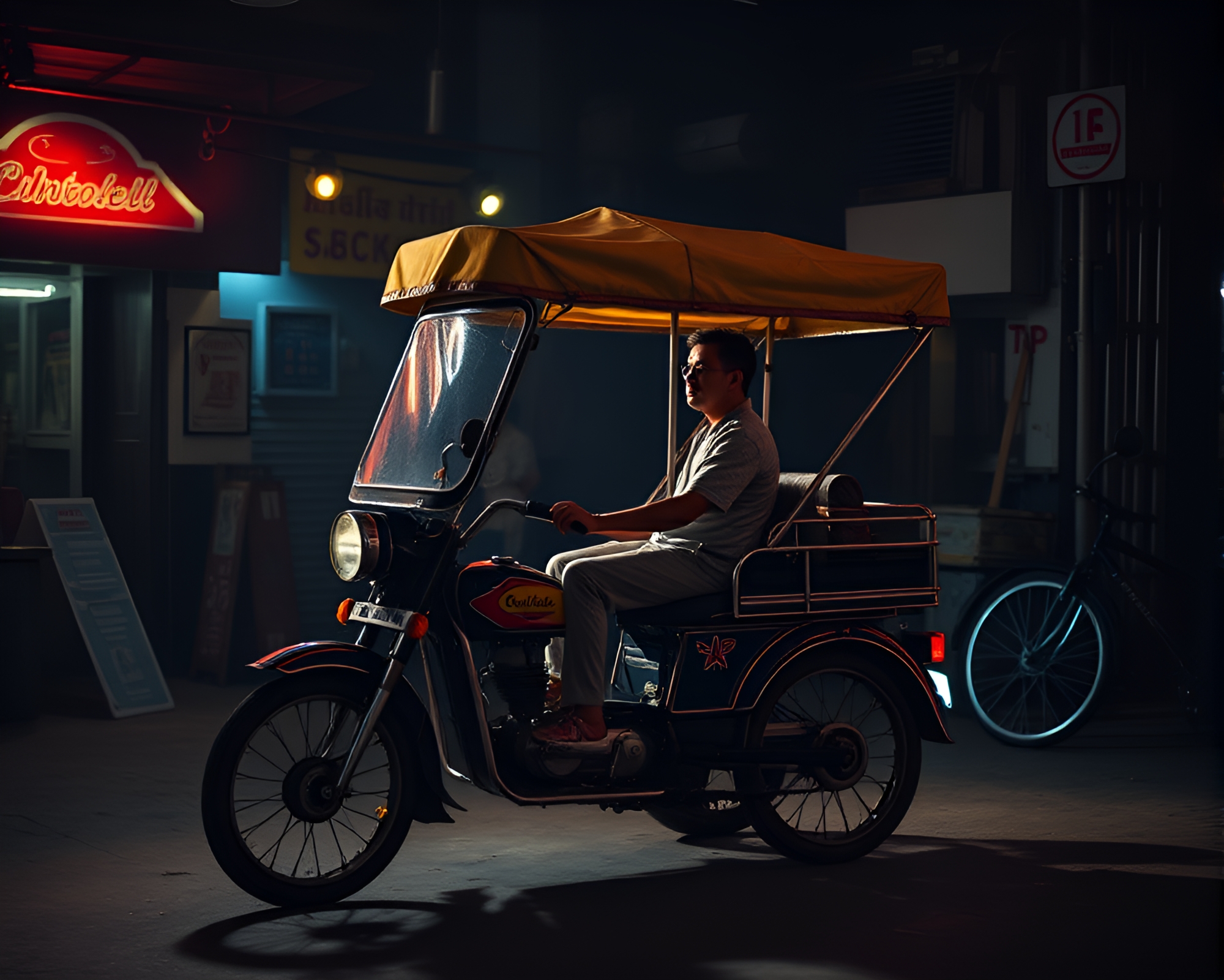 Dynamic Comic Book Rickshaw with Theatrical Lighting – free AI stock image