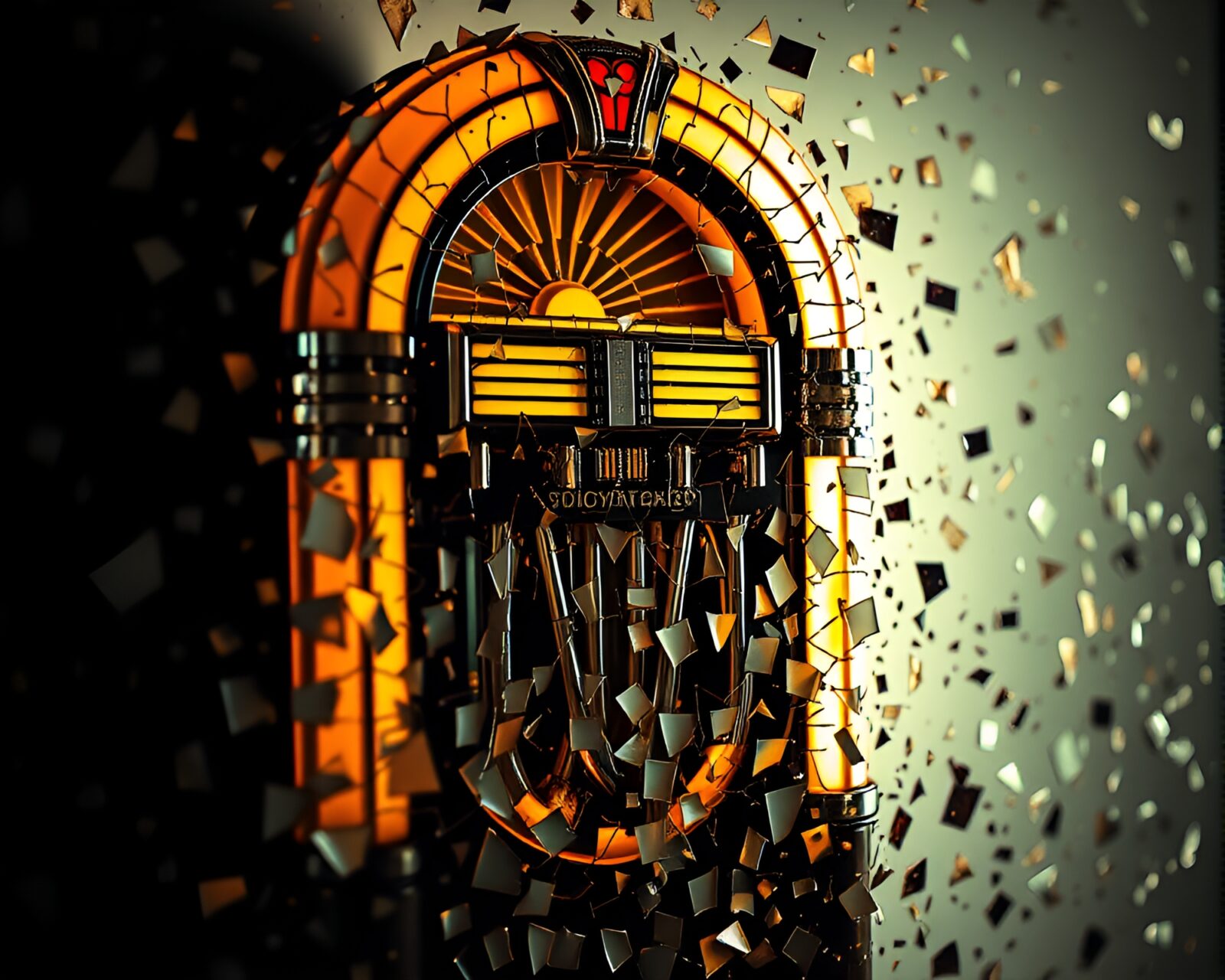 A retro jukebox formed from broken mosaic pieces