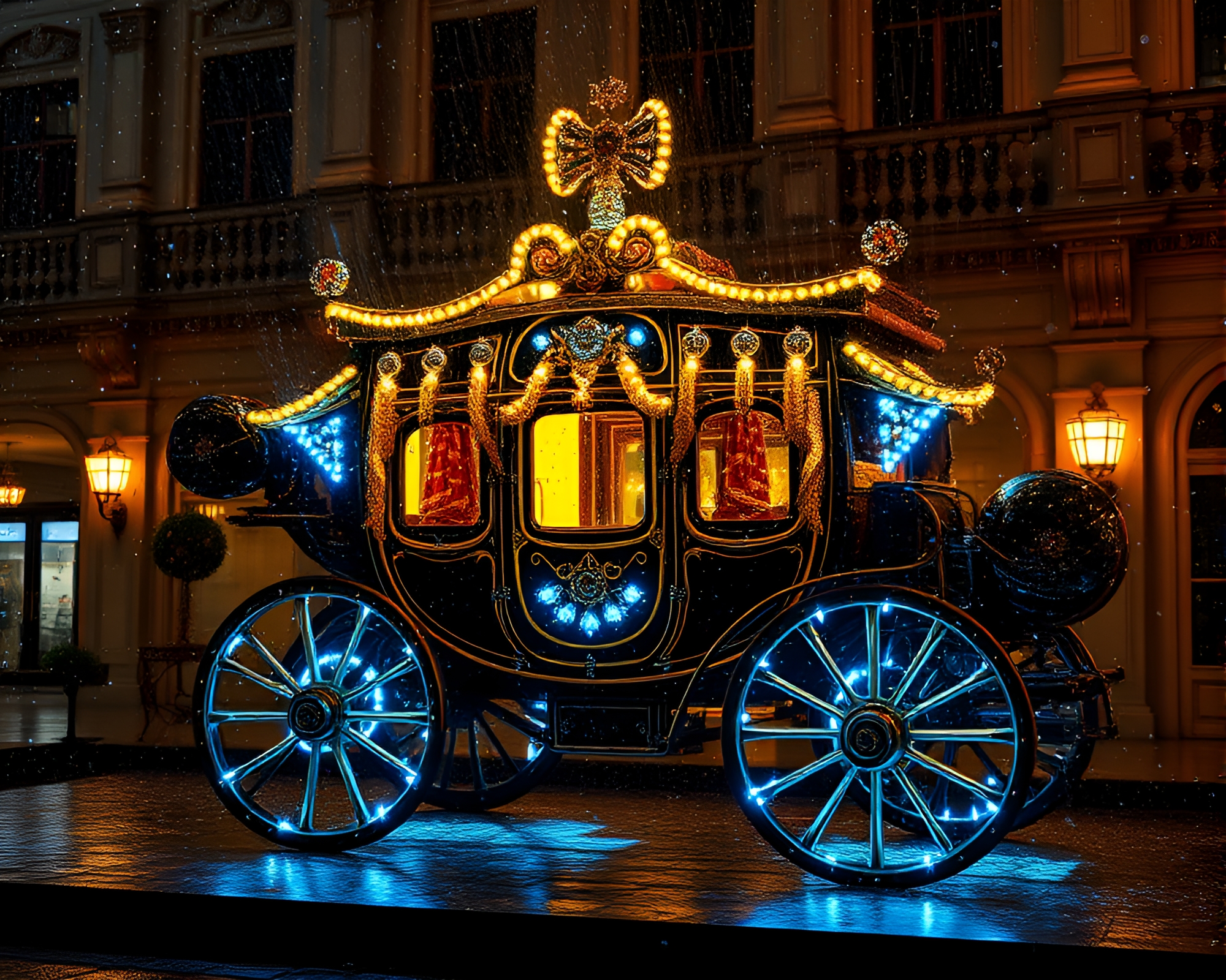 Stagecoach under a glowing opera-house light – free AI stock image