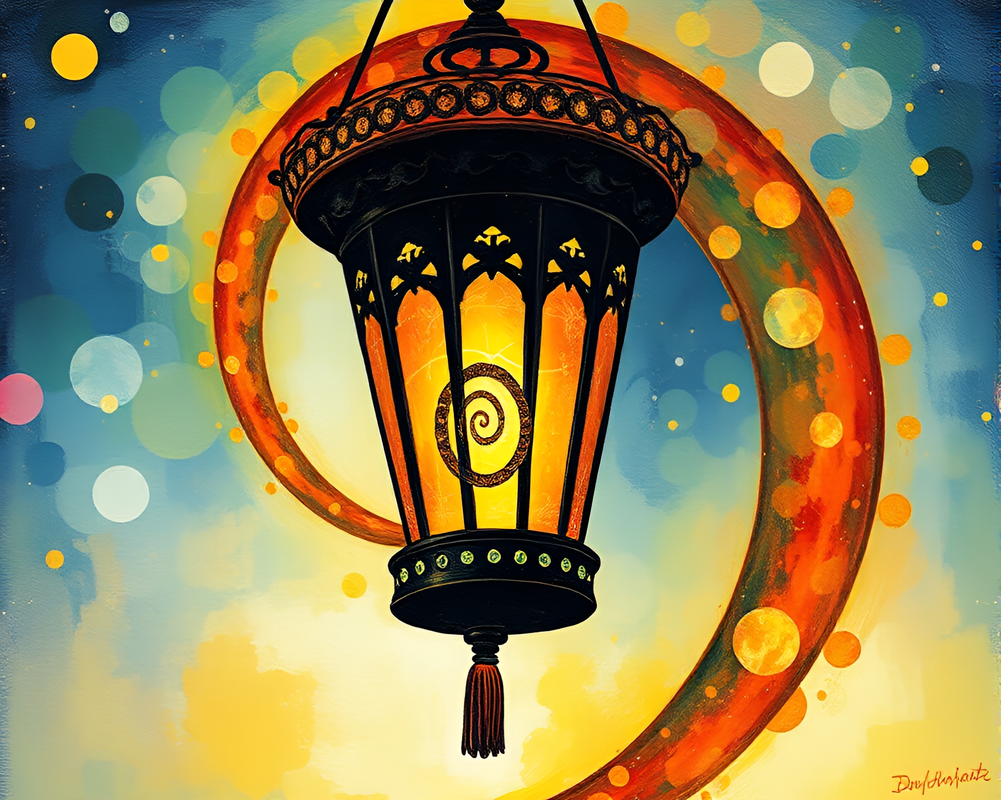 Enchanting Lantern Glowing in Golden Spiral Temple – free AI stock image