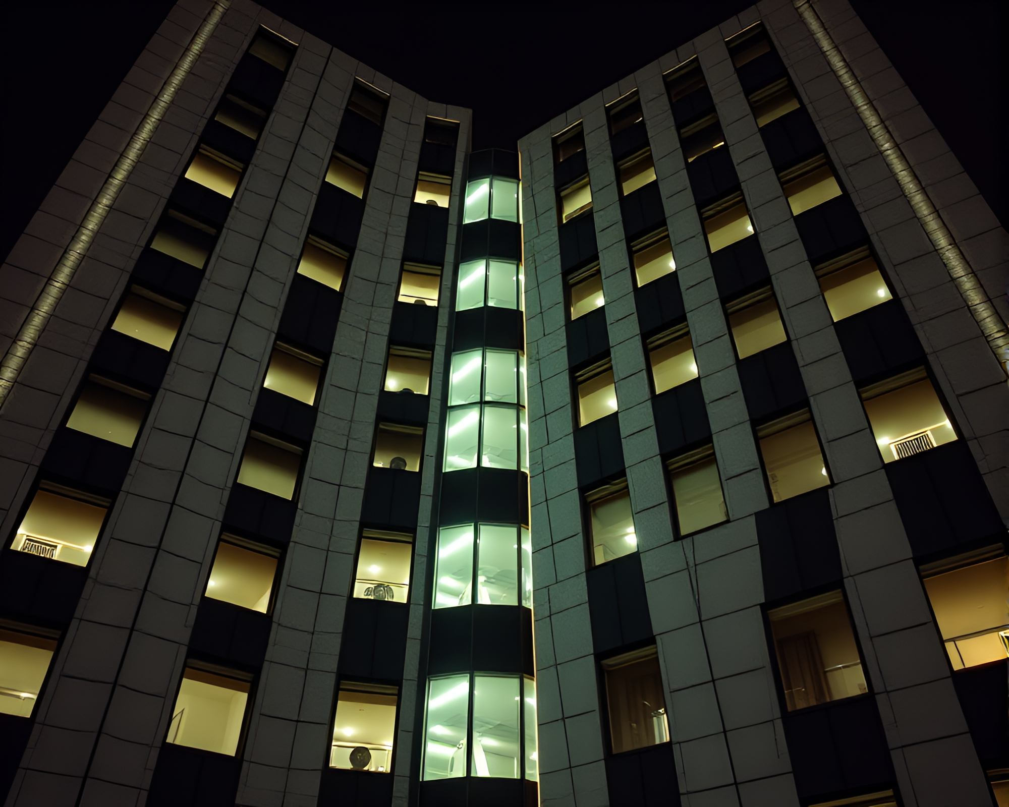 Brutalist Architecture with Crosshatched Glow – free AI stock image