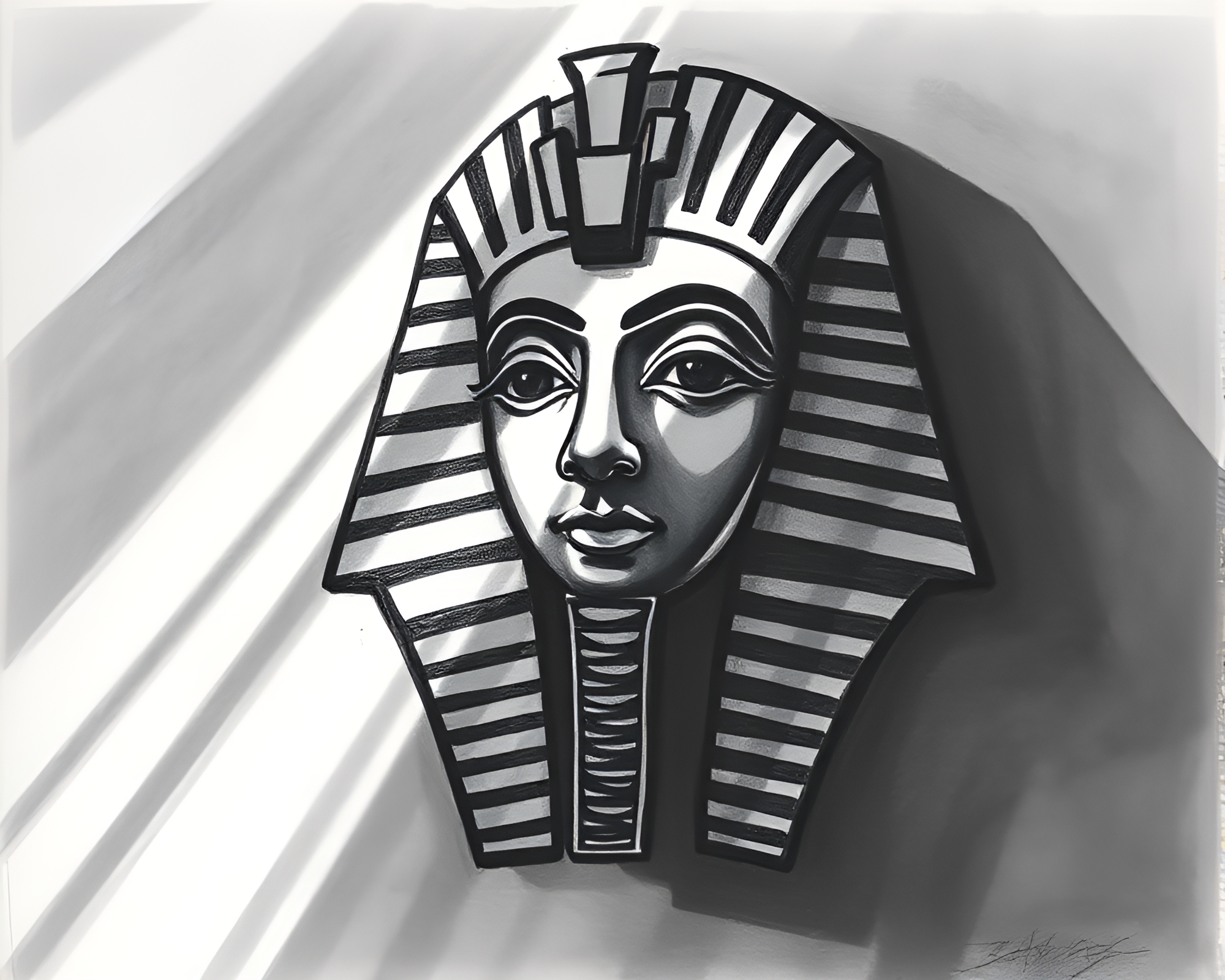 Sunbeam Illuminated Pharaoh’s Mask Stencil Shadows – free AI stock image