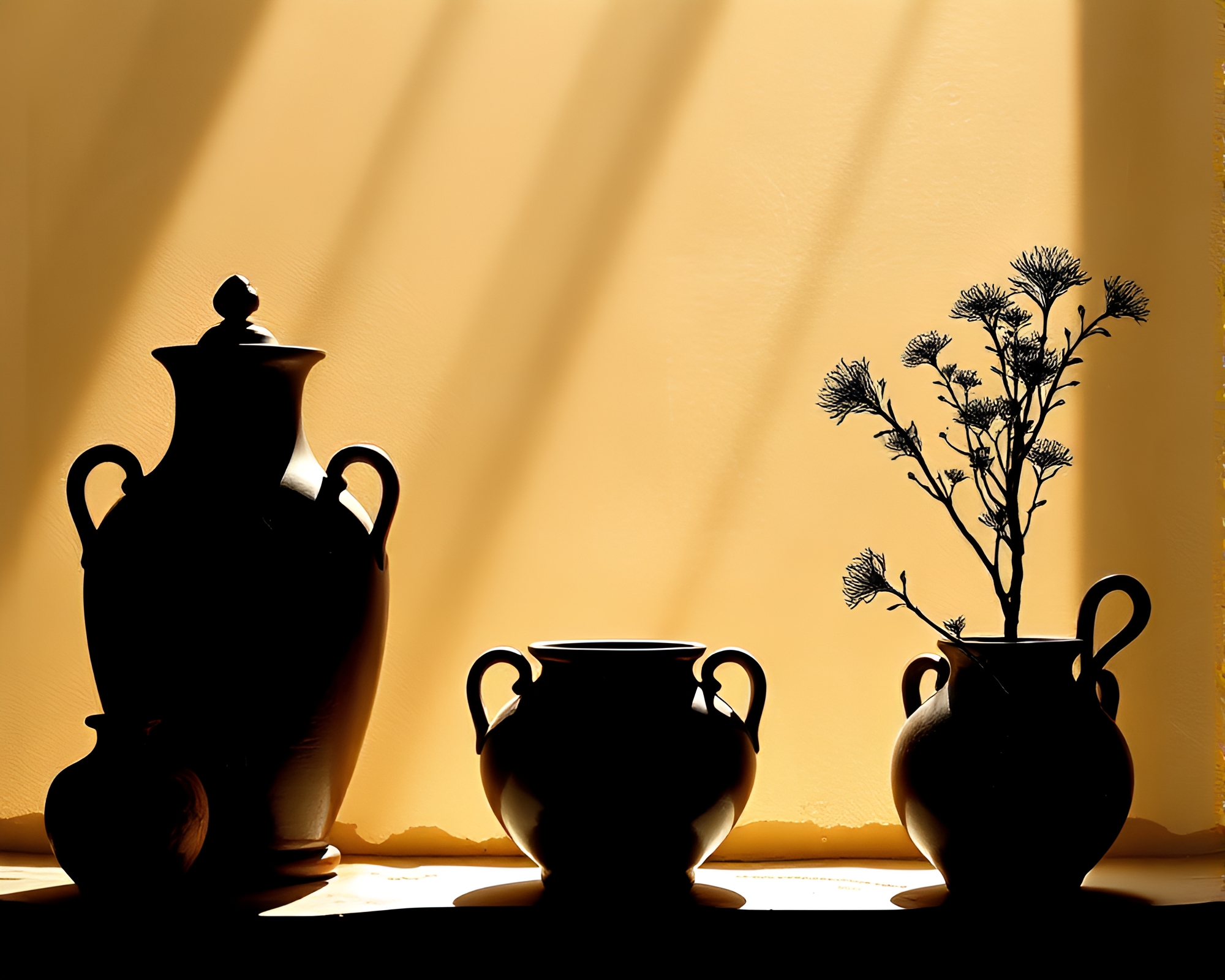 Rustic Pottery Silhouette: Digital Painting with Crystal Clarity – free AI stock image