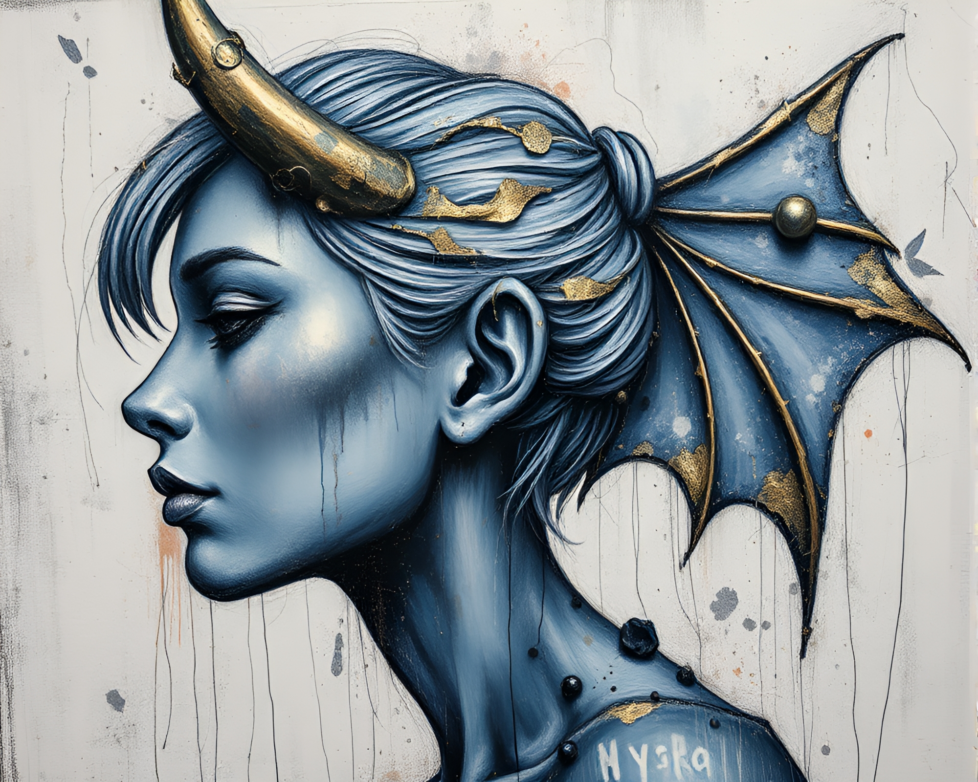 Mesmerizing Nymph in Underpainting: Metallic Scars – free AI stock image