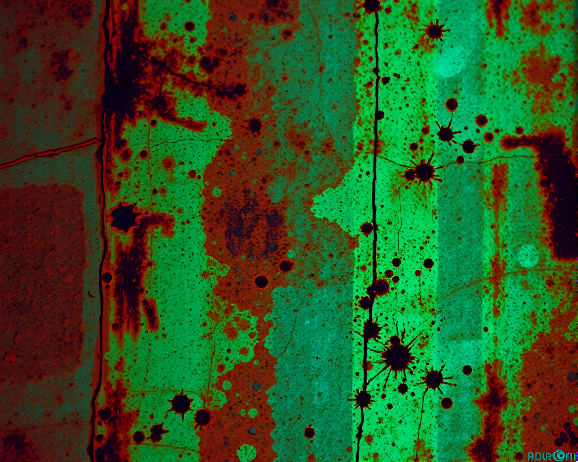 Neon Cyborg with Rust Stain Reveal – free AI stock image
