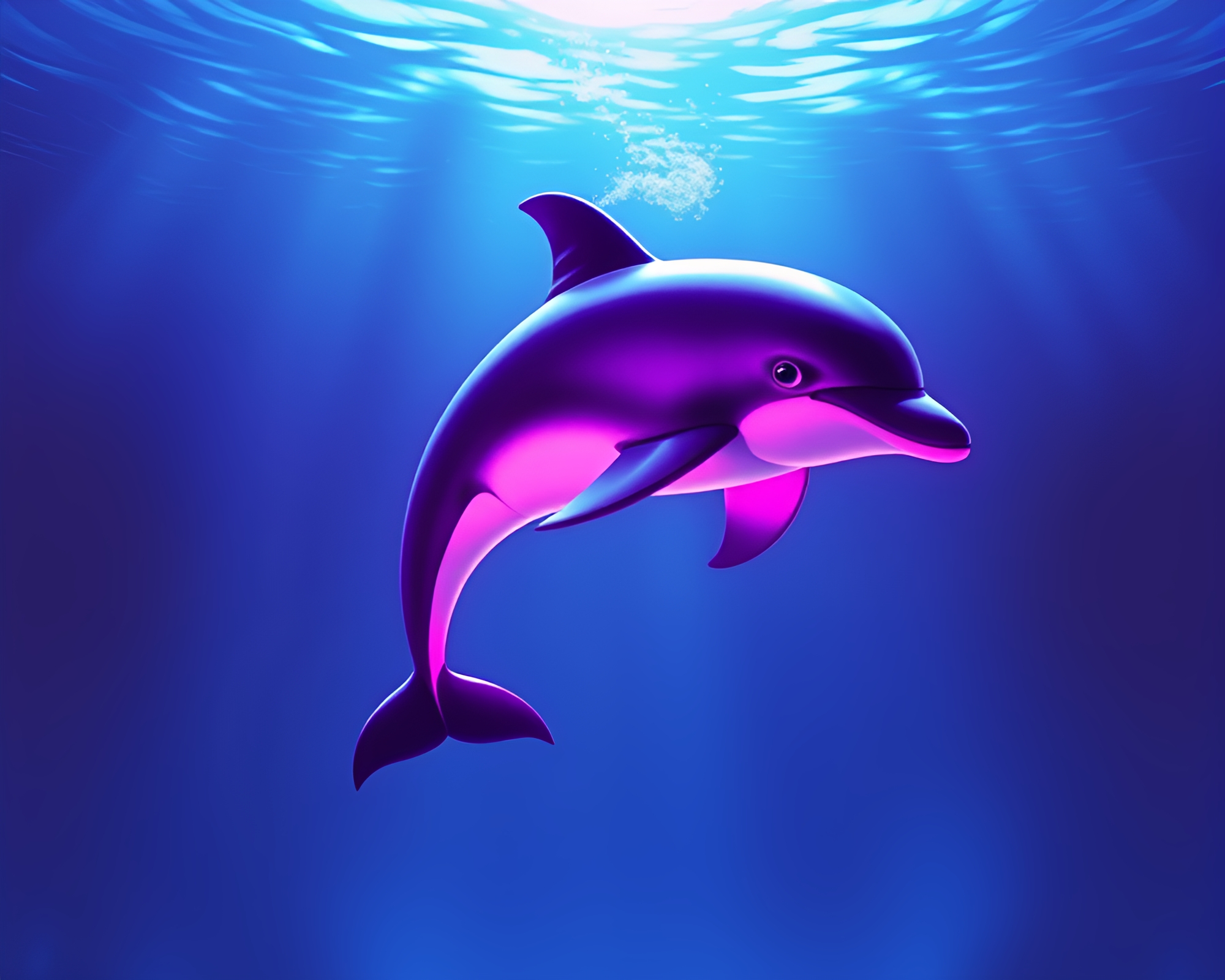 Neon Dolphin Silhouette in Synthwave Vignette – free AI stock image
