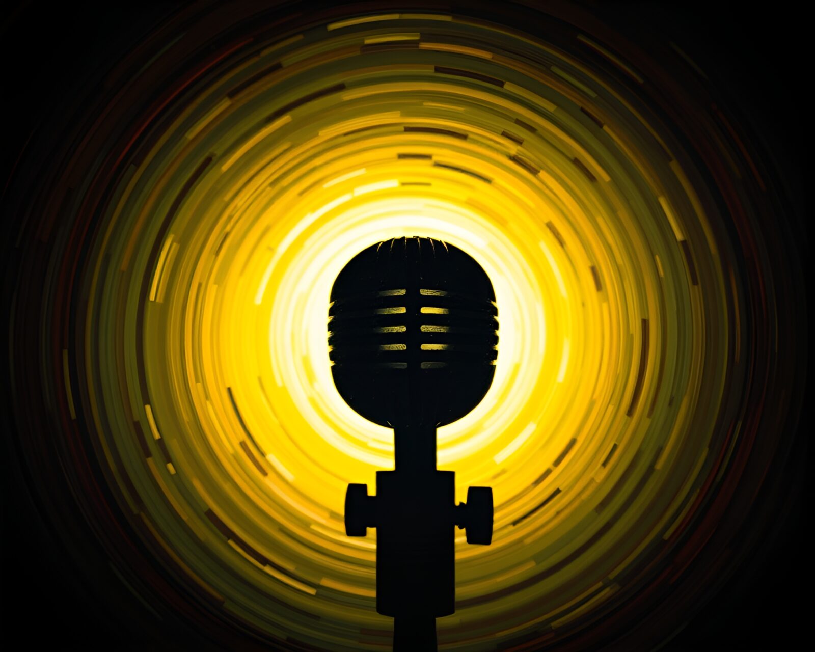 Concentric circles around old-timey microphone with unique colors