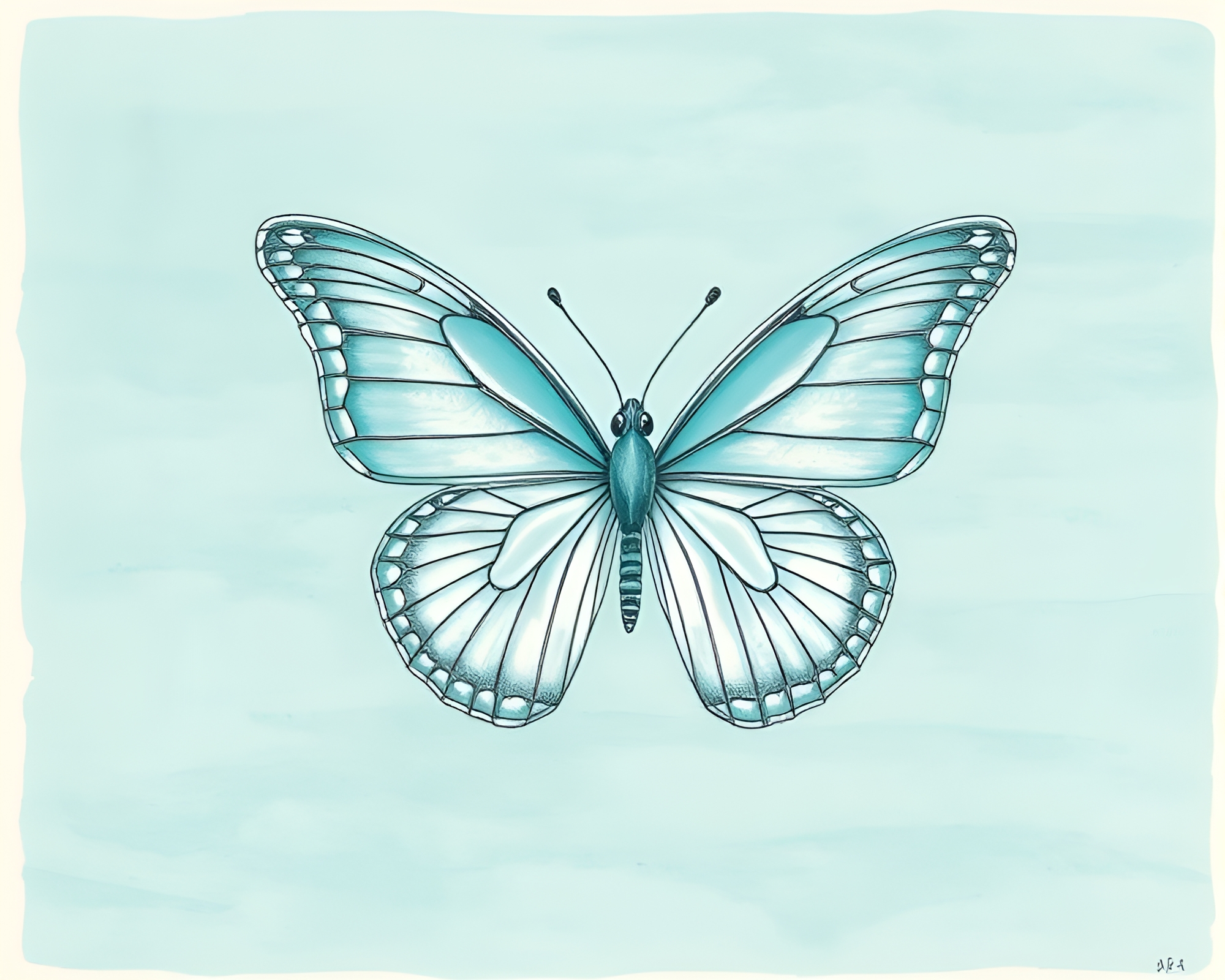Silk Butterfly Etching Lines: Turquoise Editorial Illustration – free AI stock image