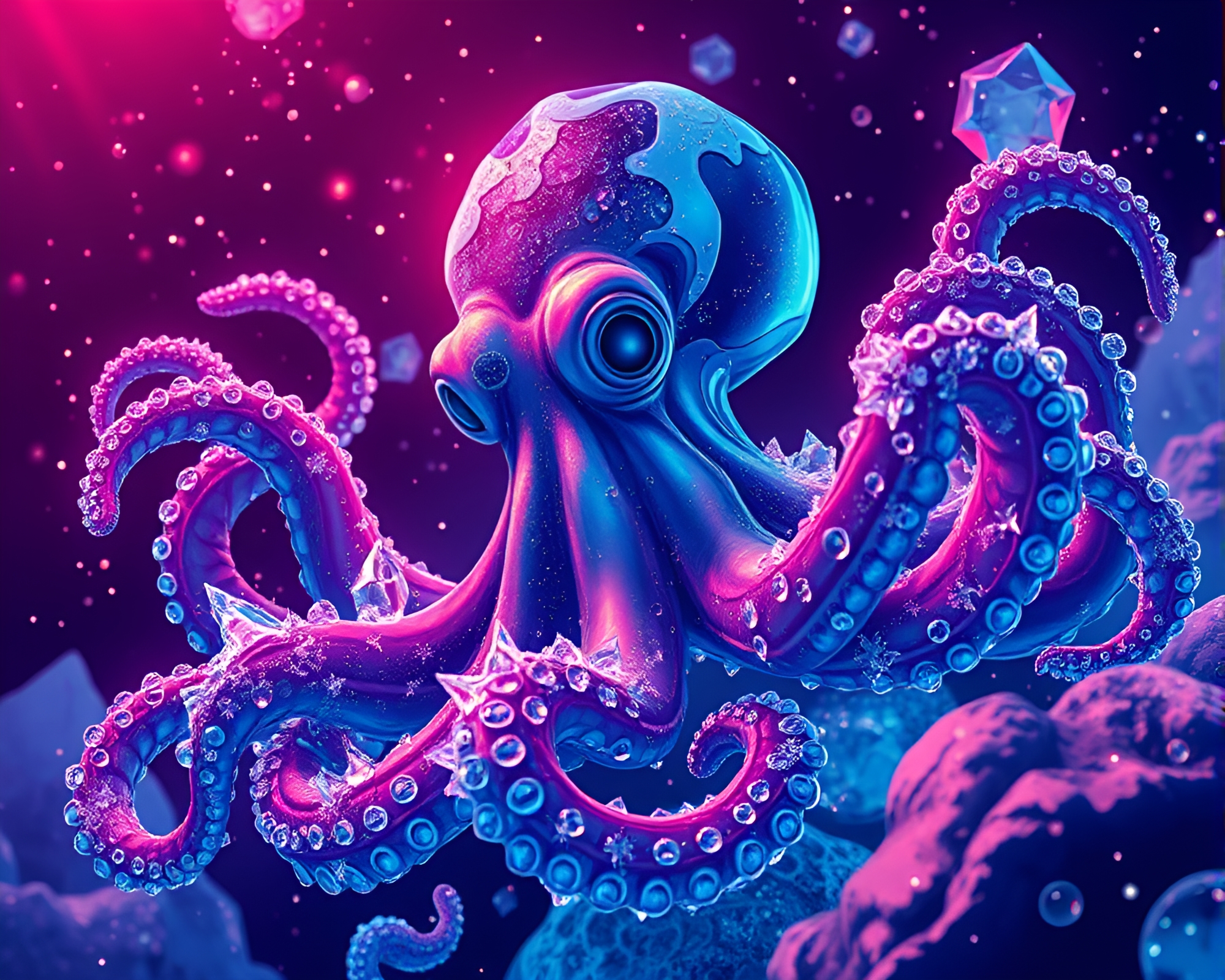 Frozen octopus with glowing ice crystals – free AI stock image
