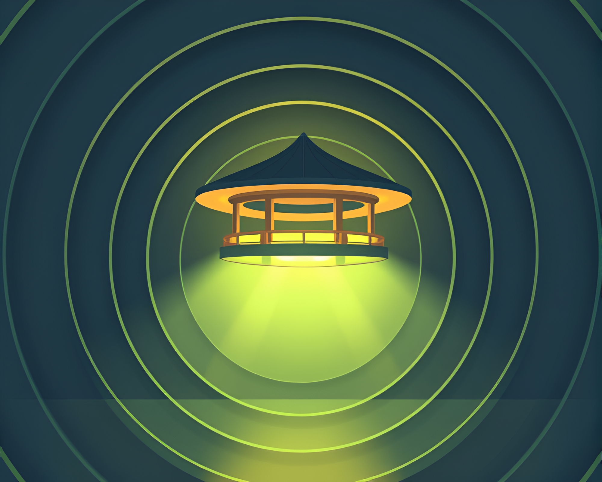 Floating Pavilion with Concentric Circle Compositions – free AI stock image
