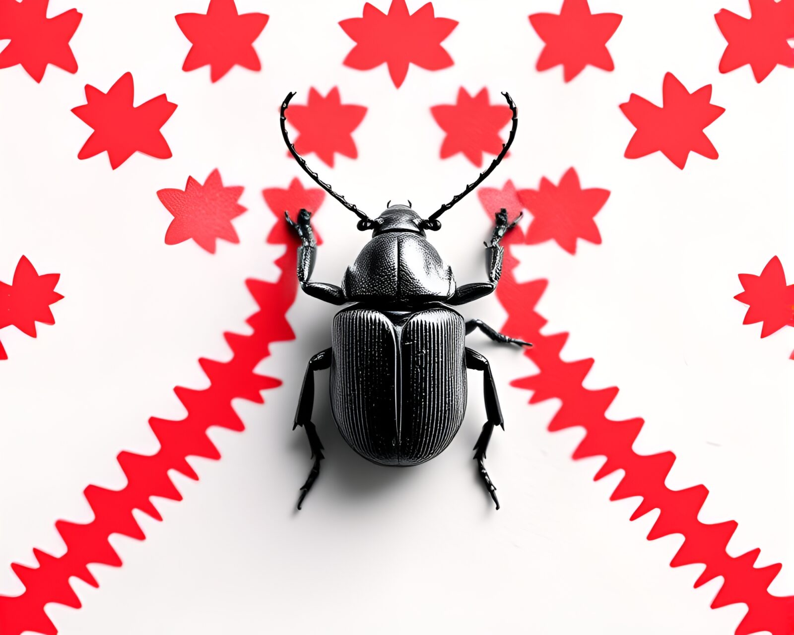 Abstract beetle design blending geometric patterns in red shades