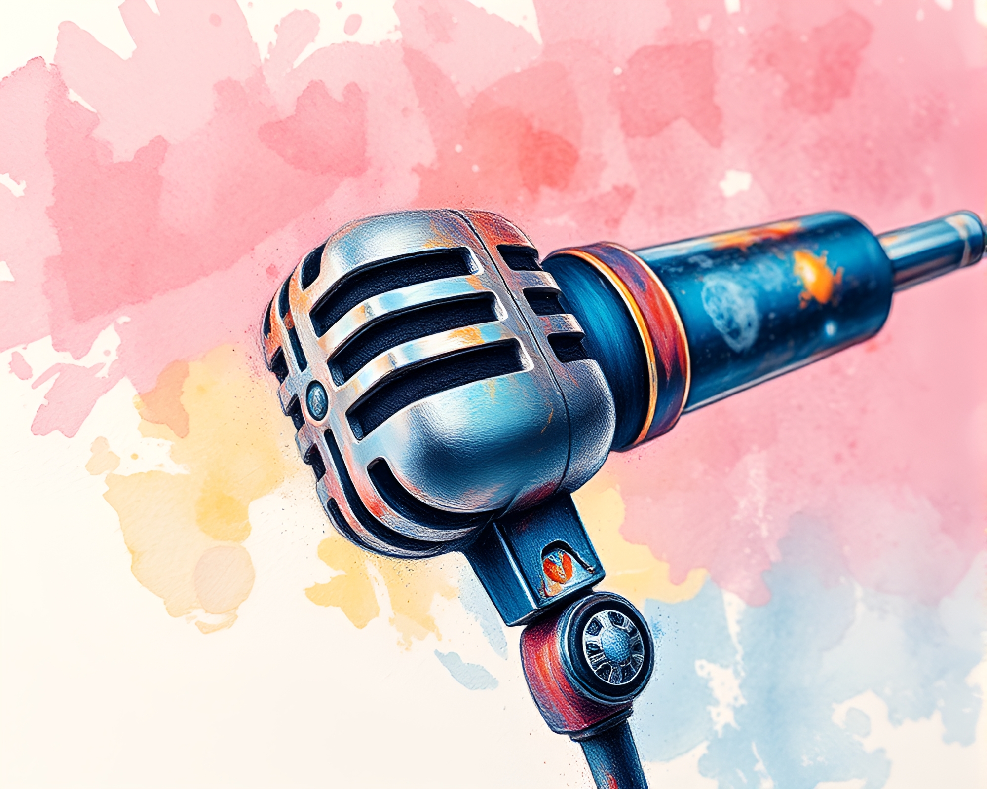 Elegant Mic Stand in Planetary Pastel Surroundings – free AI stock image