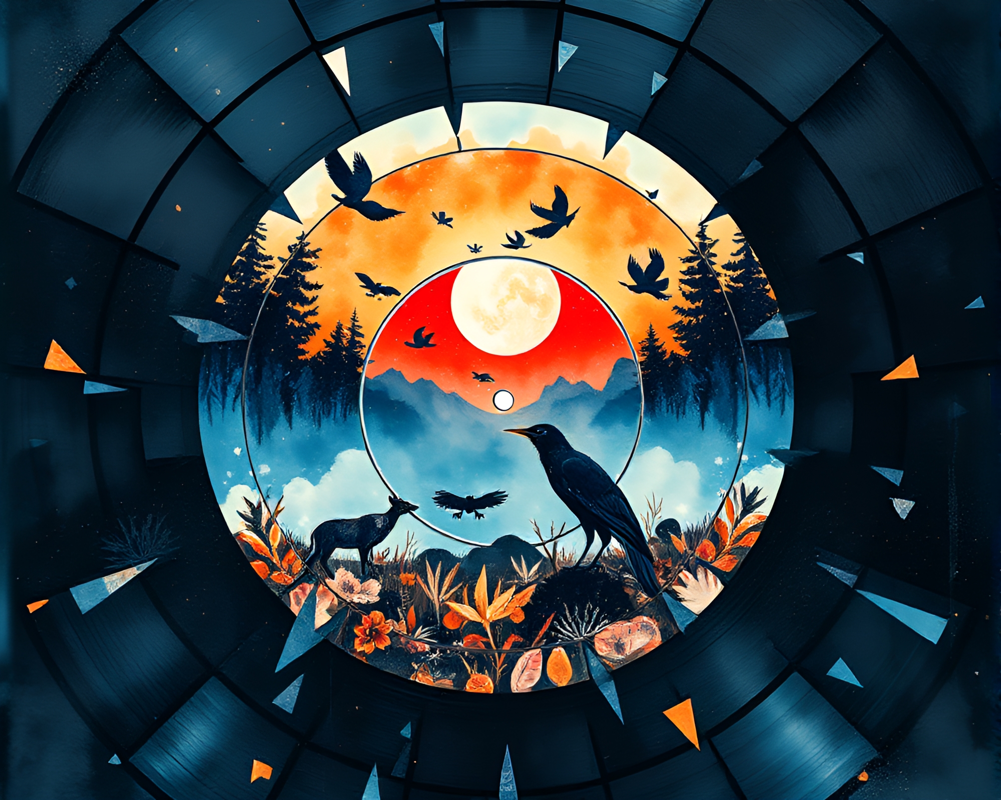 Wildlife Watercolor Vinyl Record Kaleidoscope Noir Art – free AI stock image