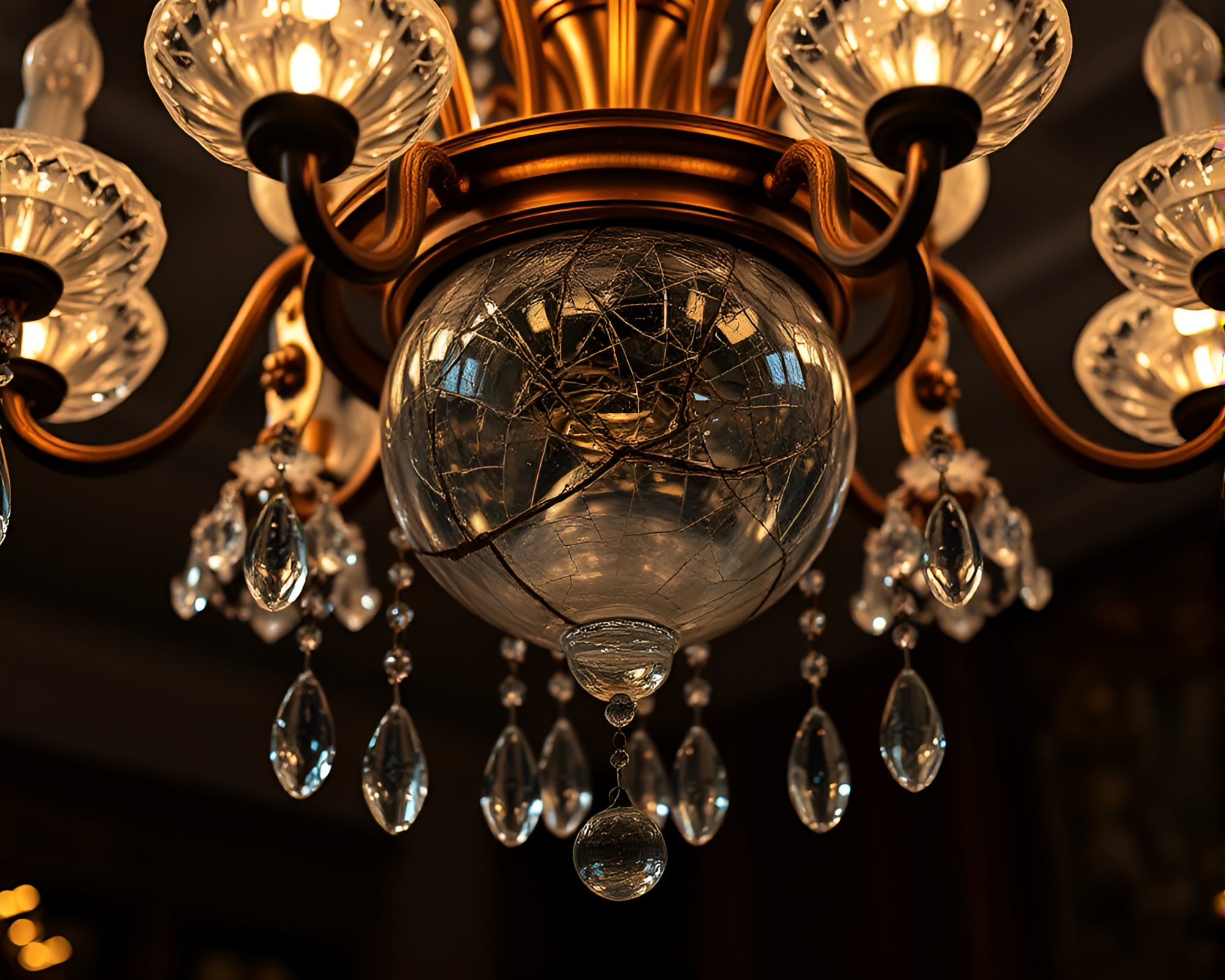 Victorian Chandelier Reflection in Broken Glass Carnival Lights – free AI stock image