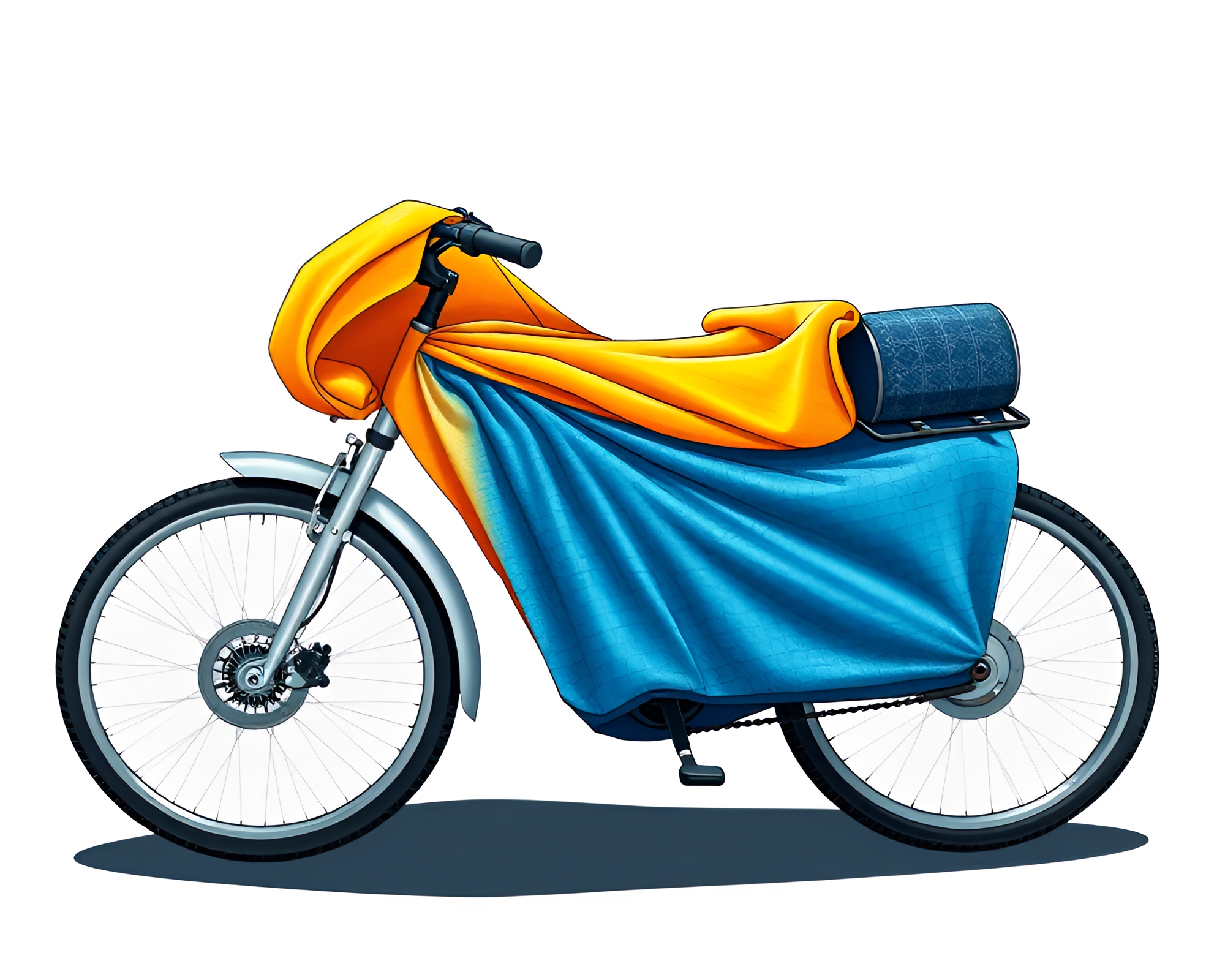 Solar-Powered Bike Technical Illustration with Fabric Folds – free AI stock image