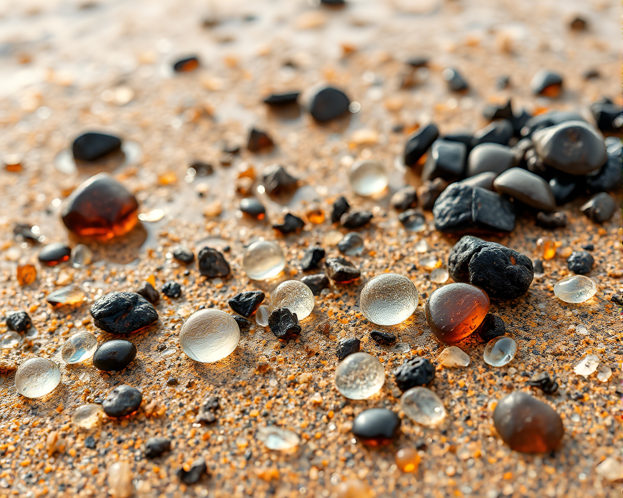 Glistening volcanic island oasis in desert-sand hues – free AI stock image