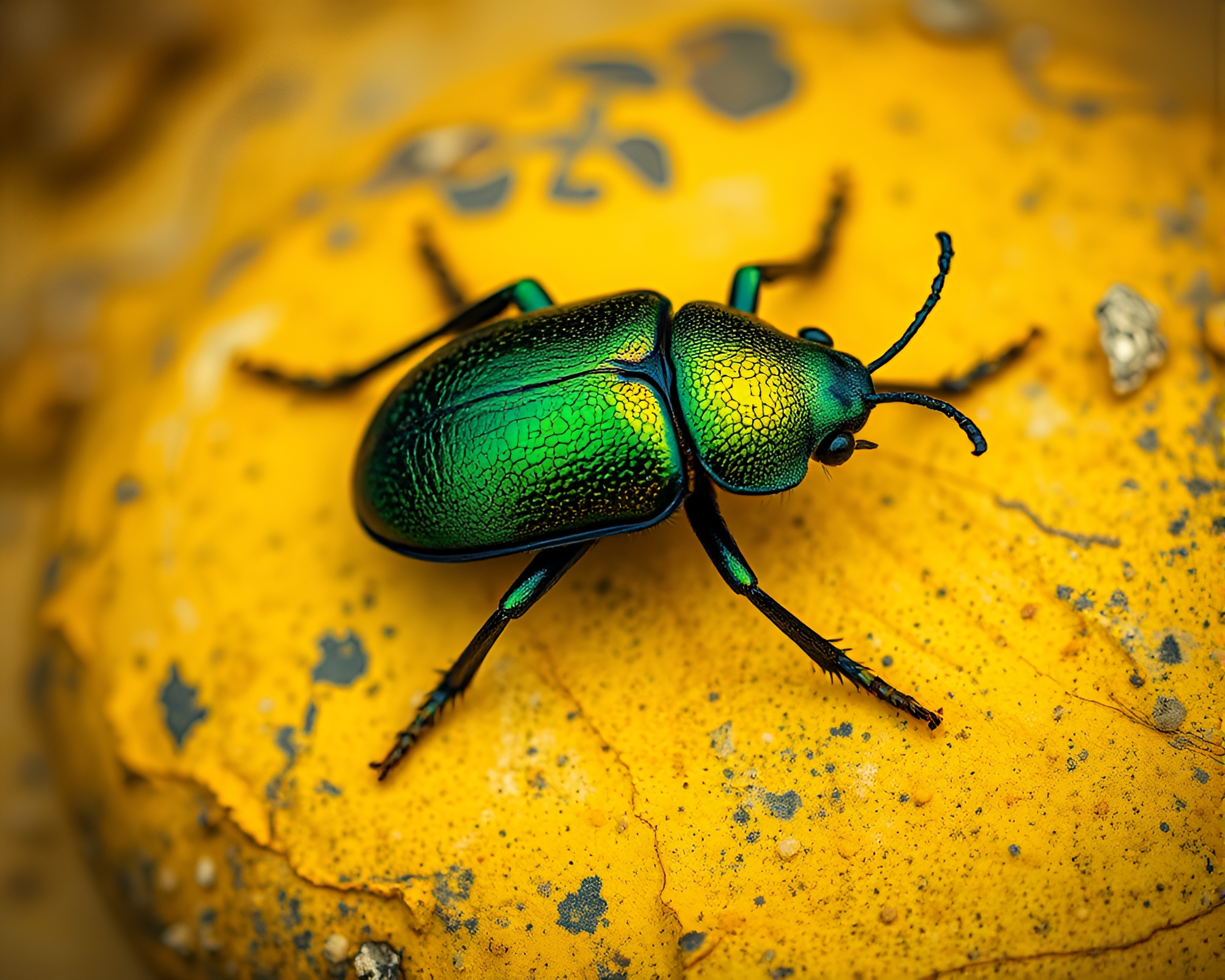 Verdigris Beetle in Utopian Monochrome Yellow – free AI stock image