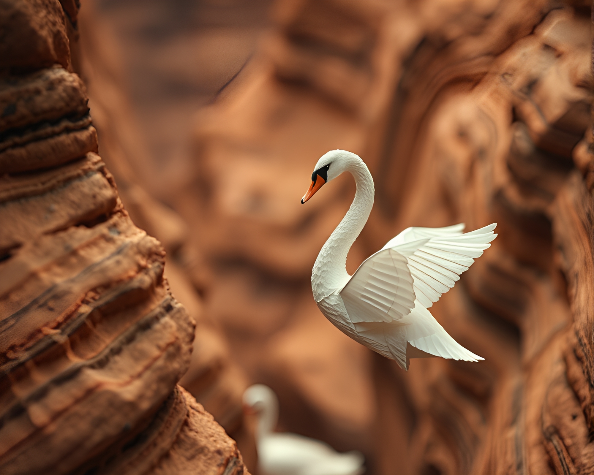 Lithography Origami Swan in Canyon Rust Tone – free AI stock image