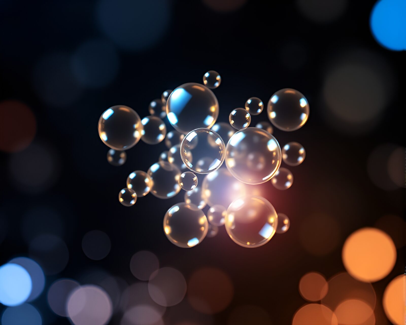 A vibrant vector illustration of microphone surrounded by glowing bubble clusters