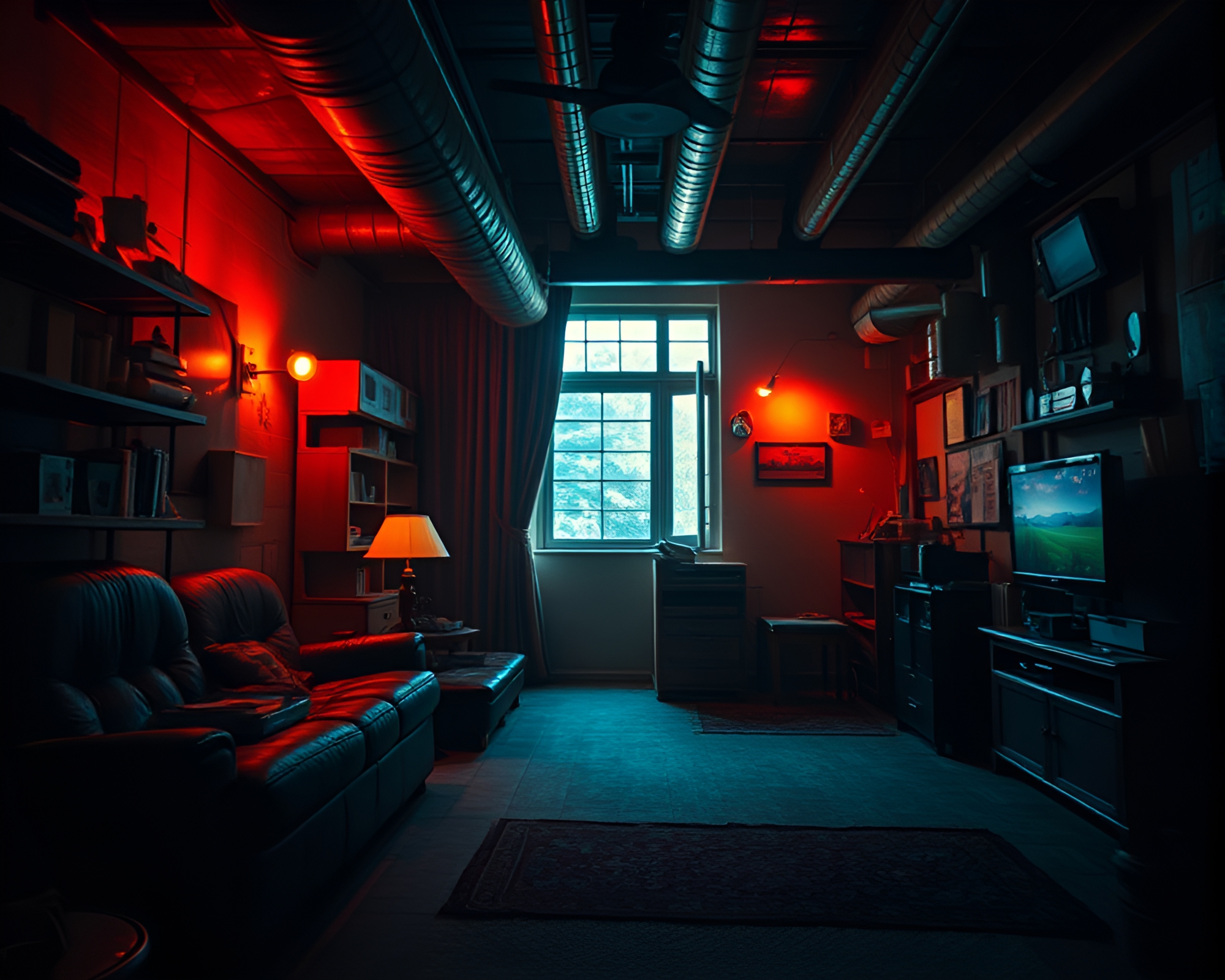 Virtual Reality Hub with Film Burn Effects – free AI stock image