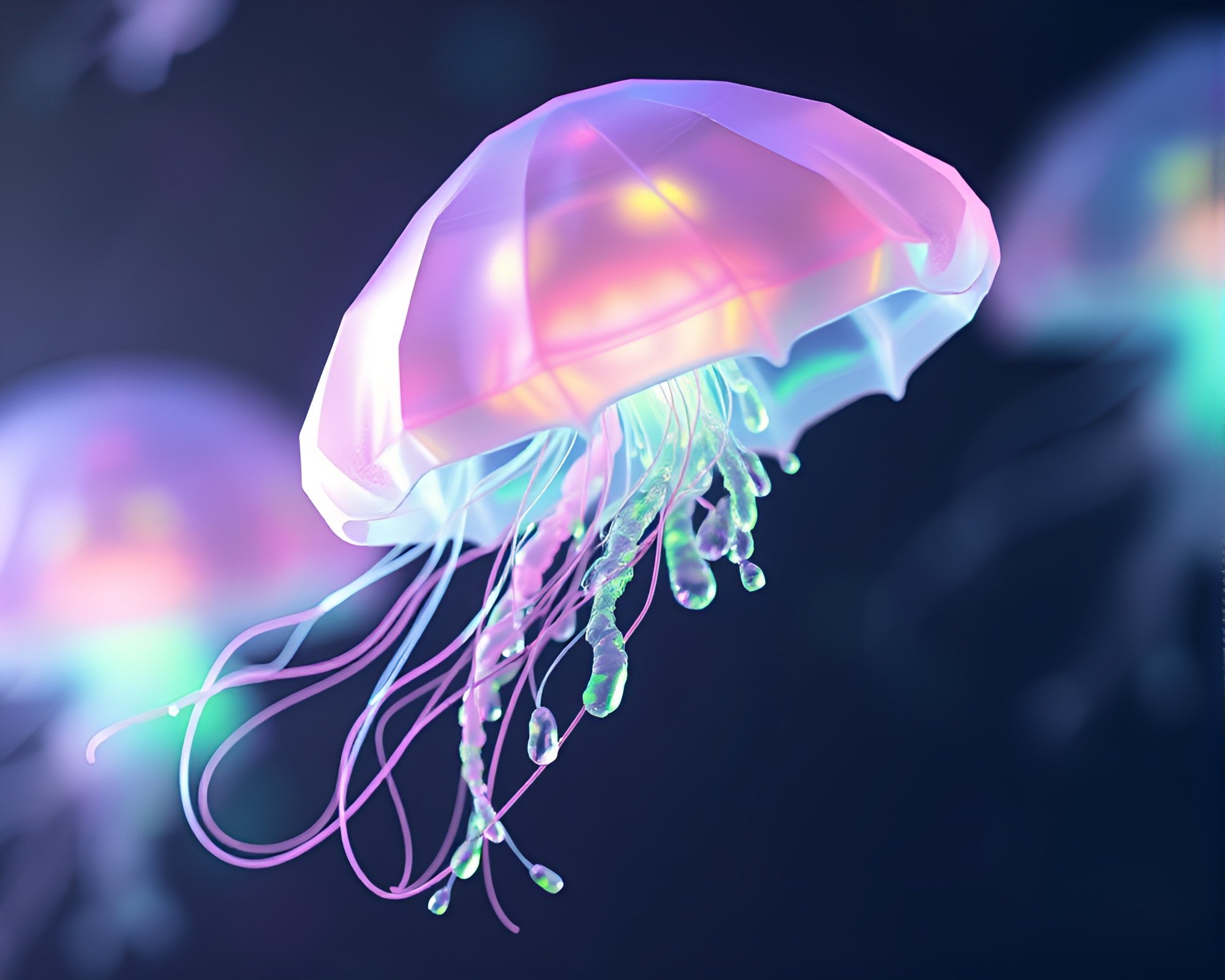 Bioluminescent Jellyfish in Low-Poly 3D Render – free AI stock image
