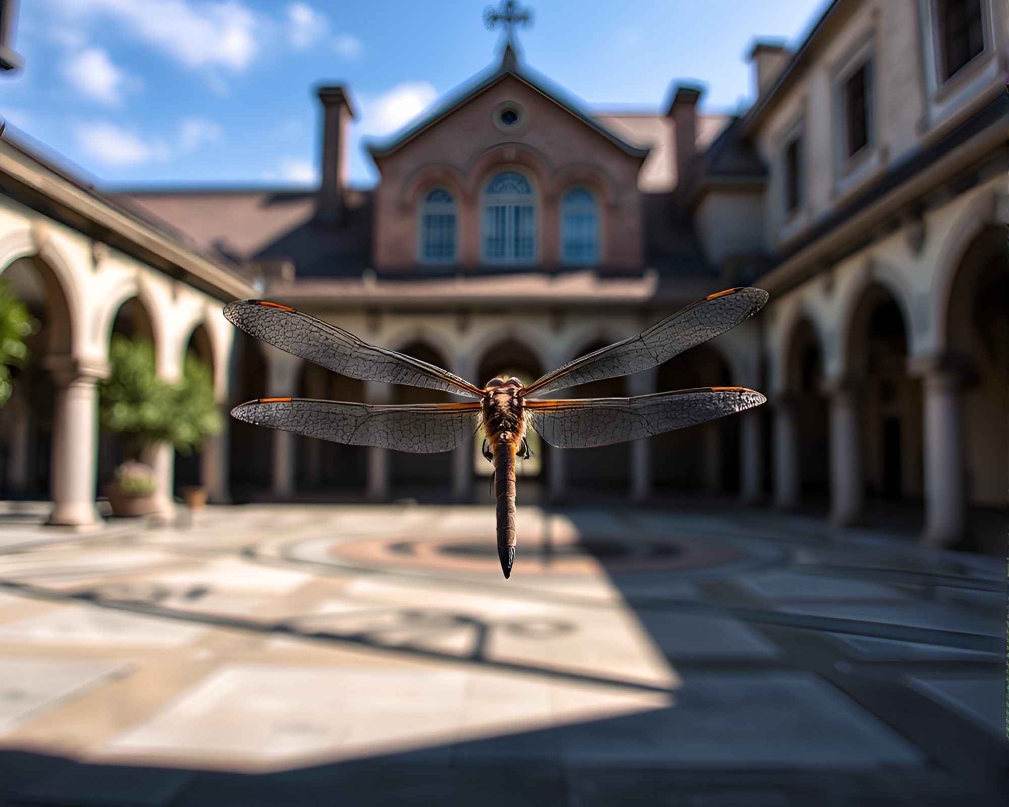 Dragonfly Perched on Modern Architectural Frame in Soft HDR Lighting – free AI stock image
