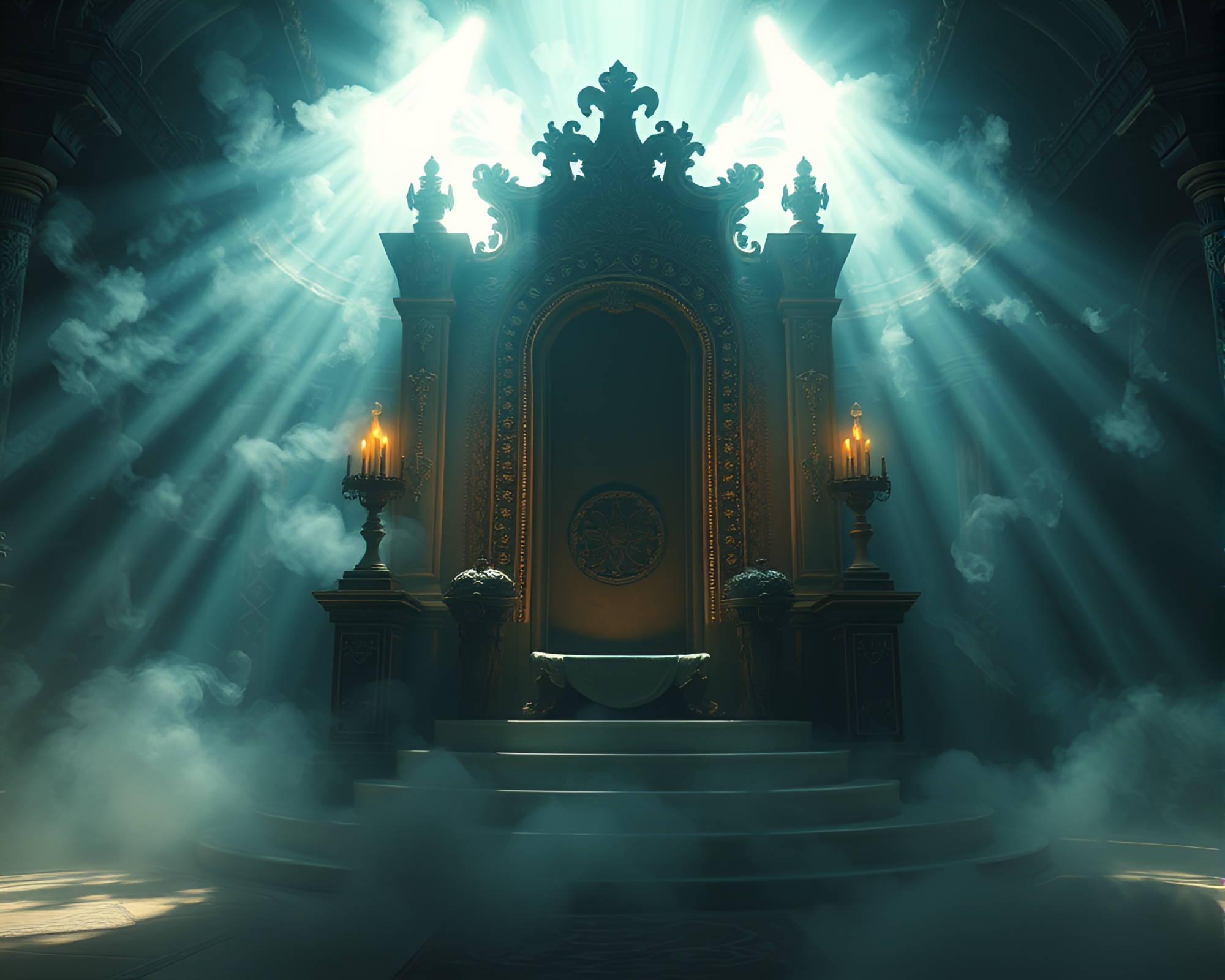 Astral Throne Room with Steam Vapor Glow – free AI stock image