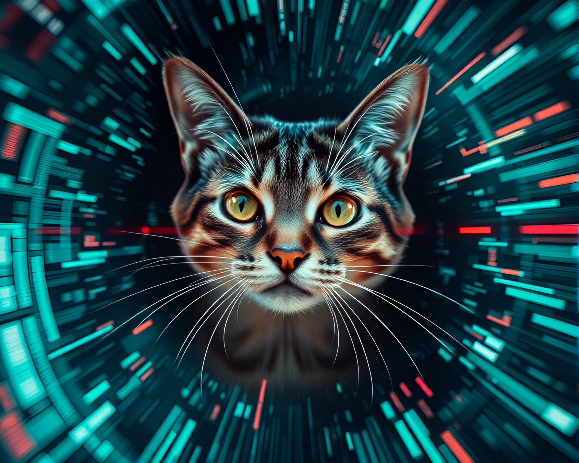 Vortex Twist of Schrodinger’s Cat in Futuristic HUD – free AI stock image