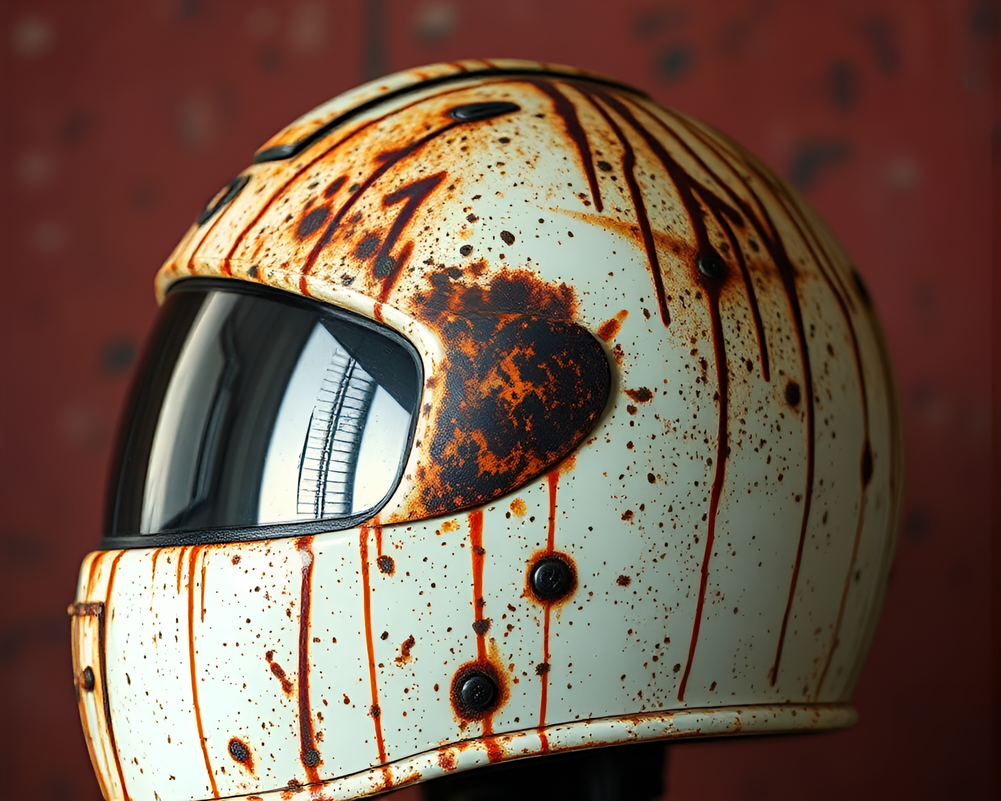 Rust Flake Helmet: Dripped Paint Flicker – free AI stock image