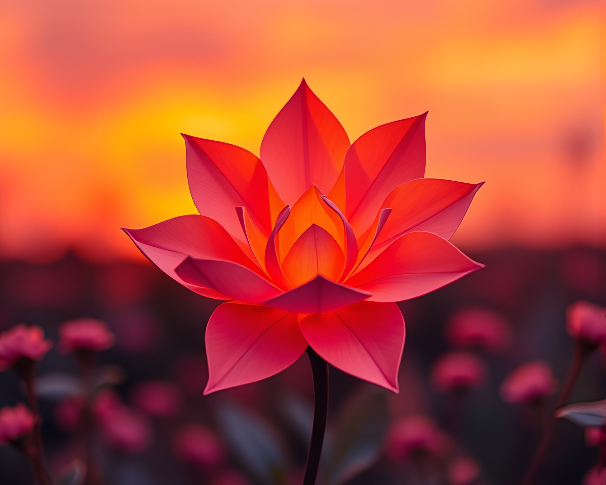 Warm Sunset Origami Flower Trompe-l’oeil Composition – free AI stock image