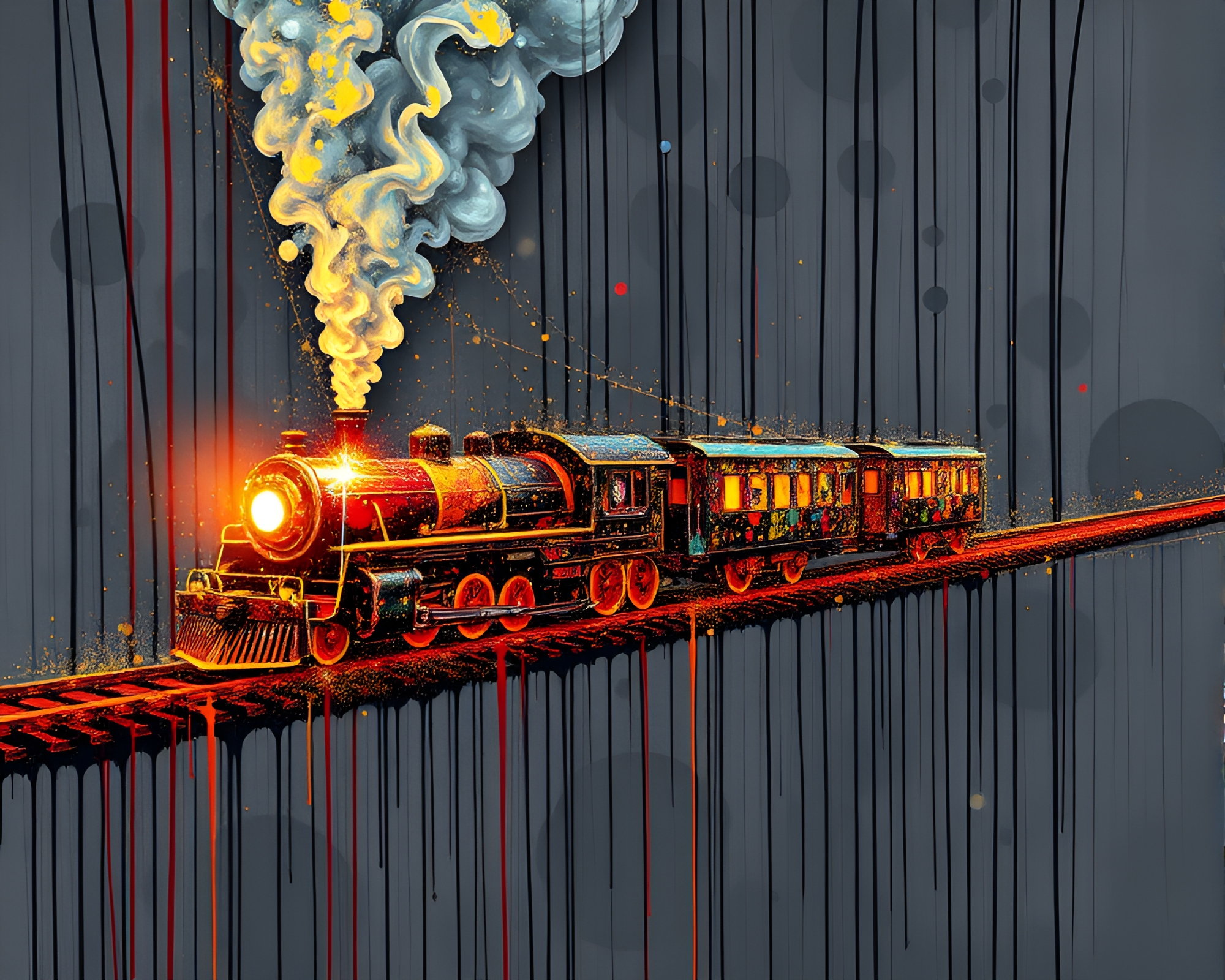 Magnetic Levitation Train in Torchlight Splatter Art – free AI stock image