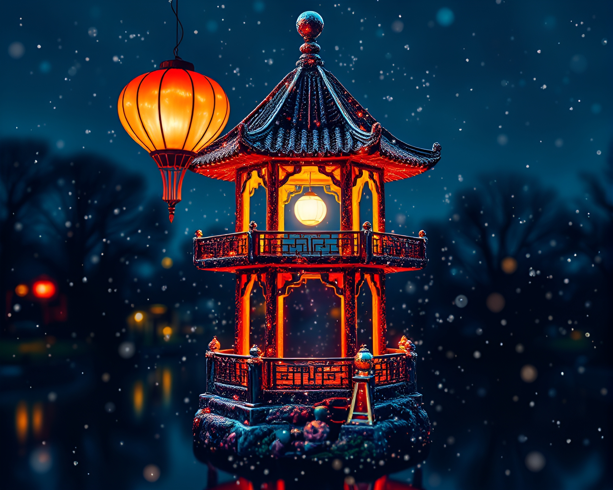 Neural Style Transfer Pagoda Lantern Distortion – free AI stock image