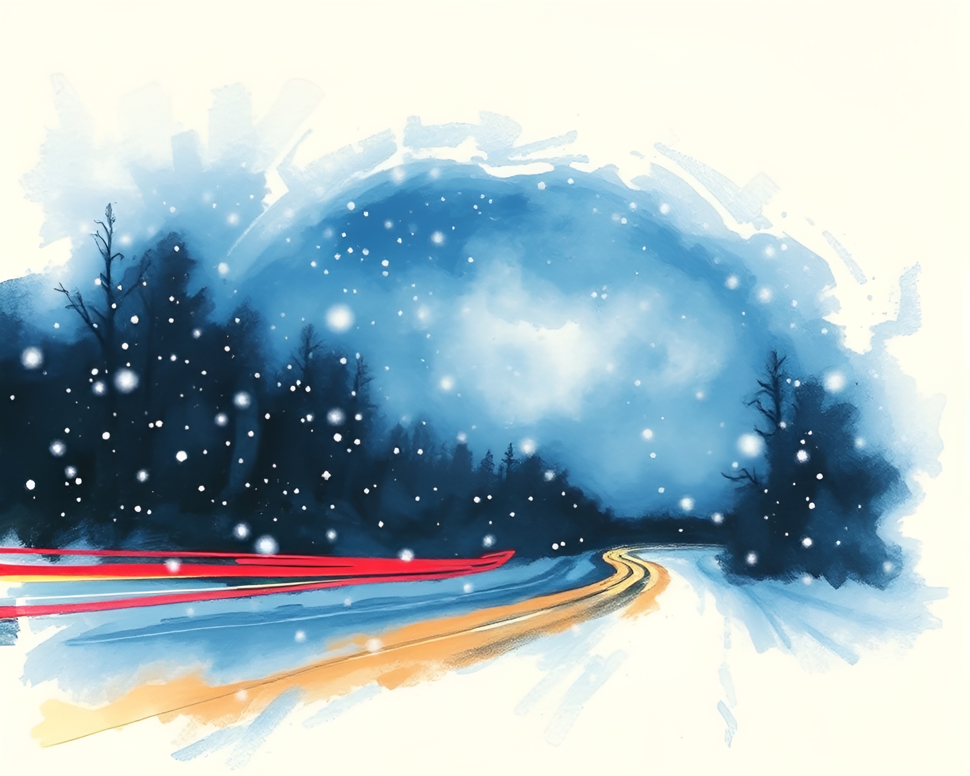 Snow-Kissed Stained Glass Dome Reflecting Car Light Trails – free AI stock image