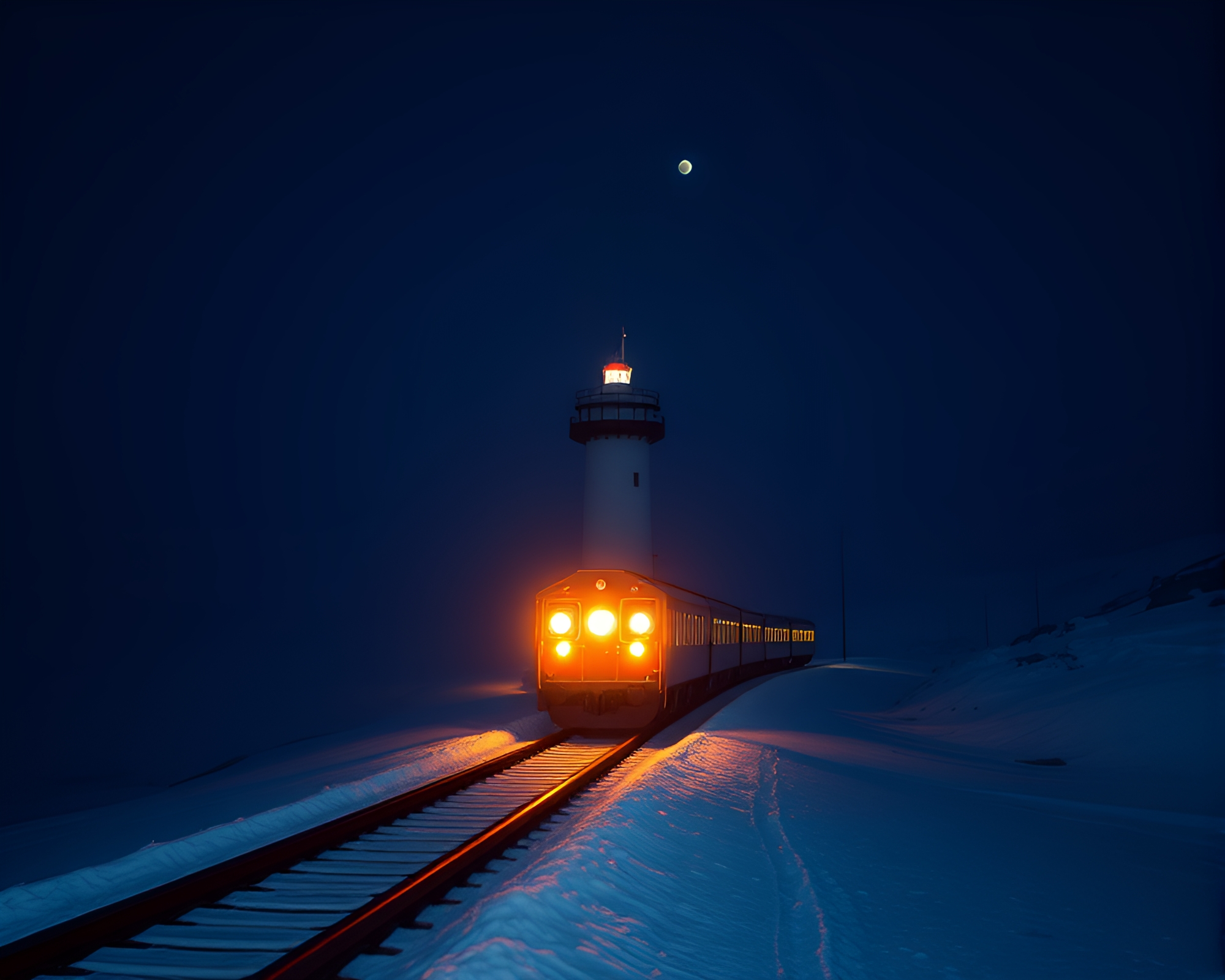 Train Light Trails Through Antarctic Cupcake Tower – free AI stock image