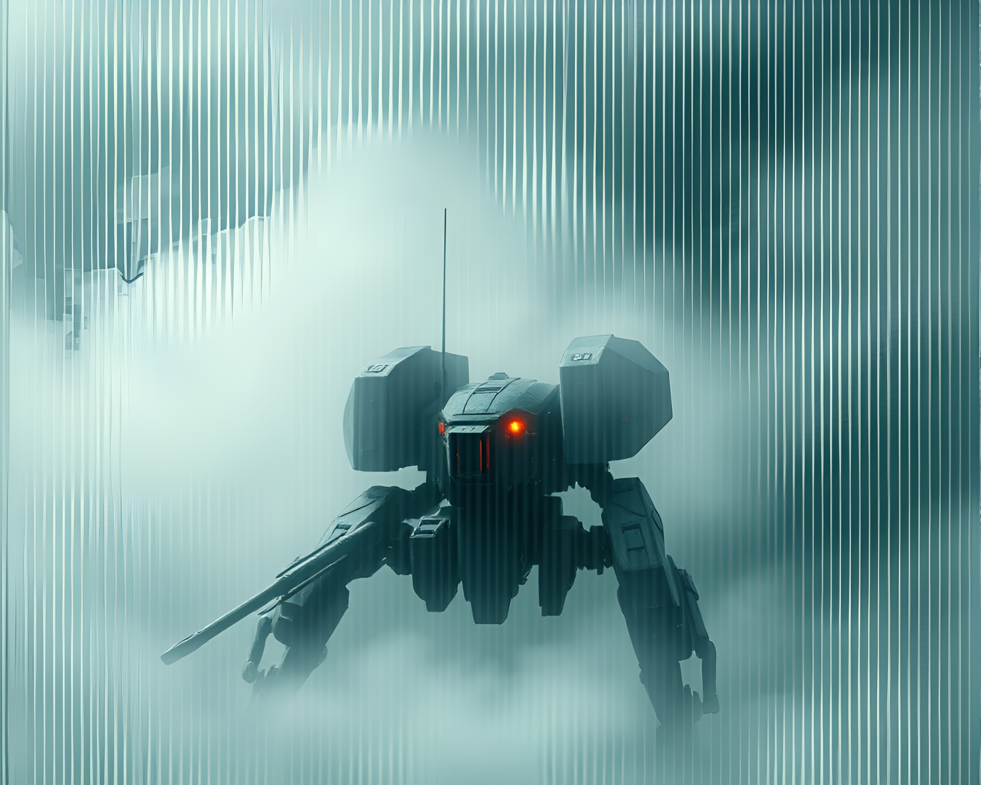 Foggy Fractal Battle Mech in Striped Chaos – free AI stock image