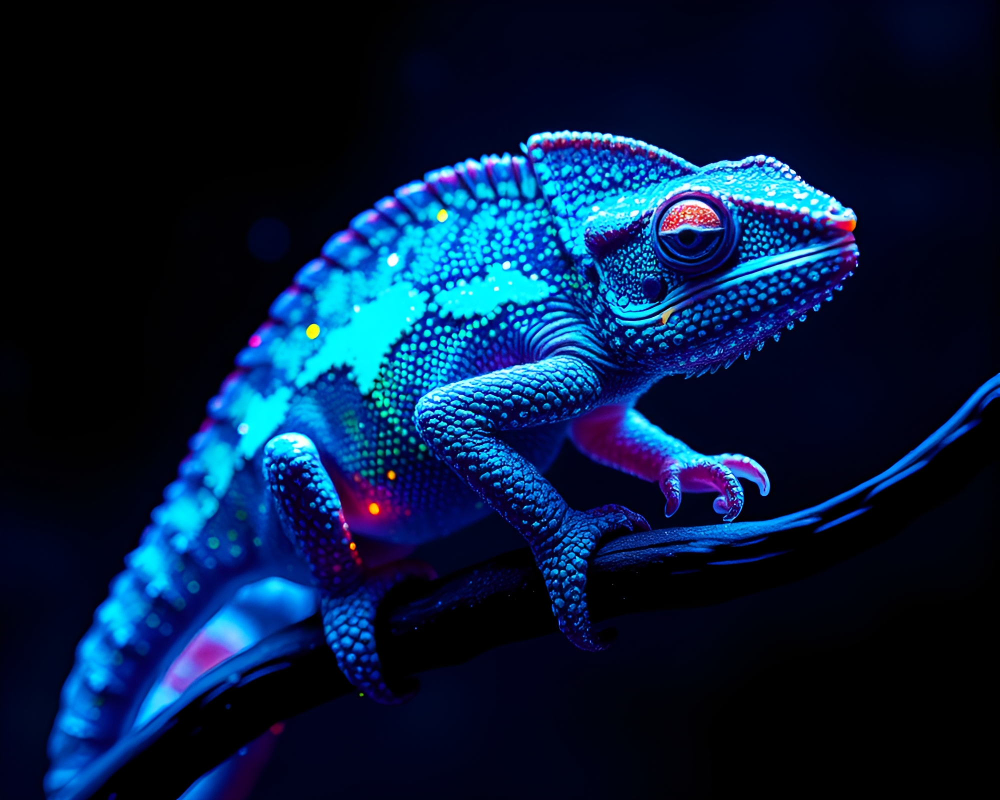 Acrylic Splatter Chameleon in Blueprint Style – free AI stock image