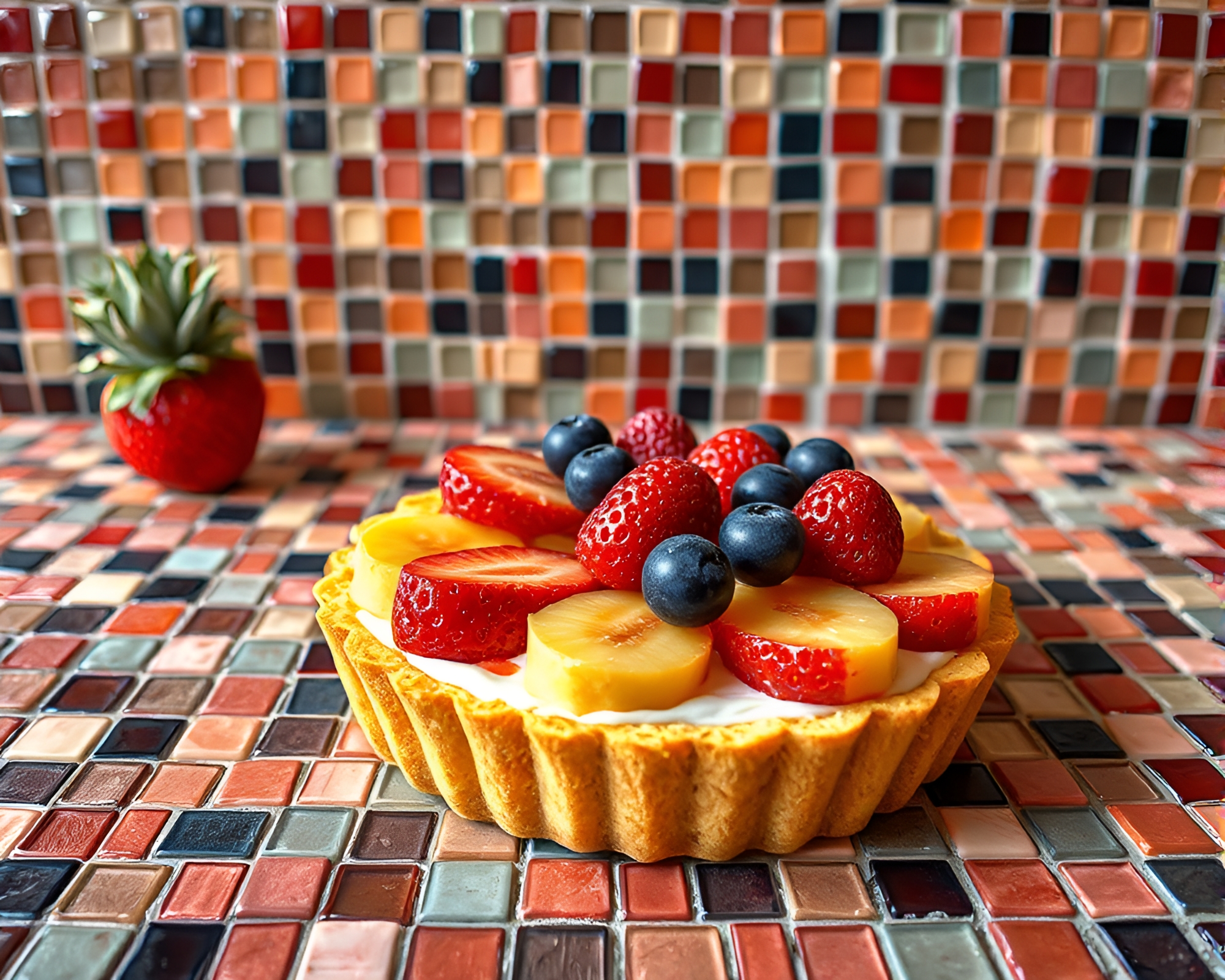 Vibrant Fruit Tart Mosaic Tiling in Stunning HDR Stereograph – free AI stock image