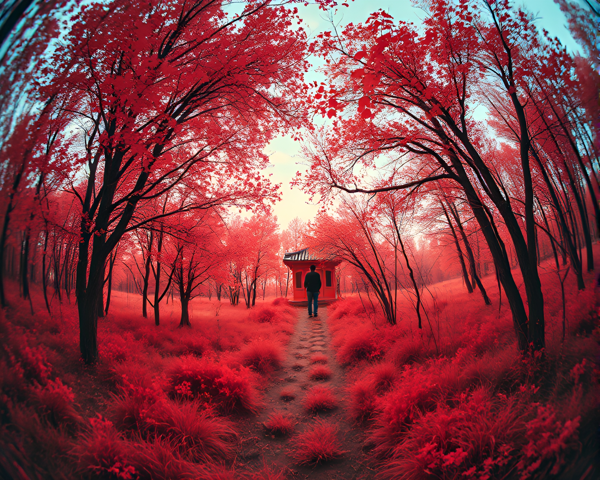 Surreal Mind Palace Illuminated in Infrared Warmth – free AI stock image