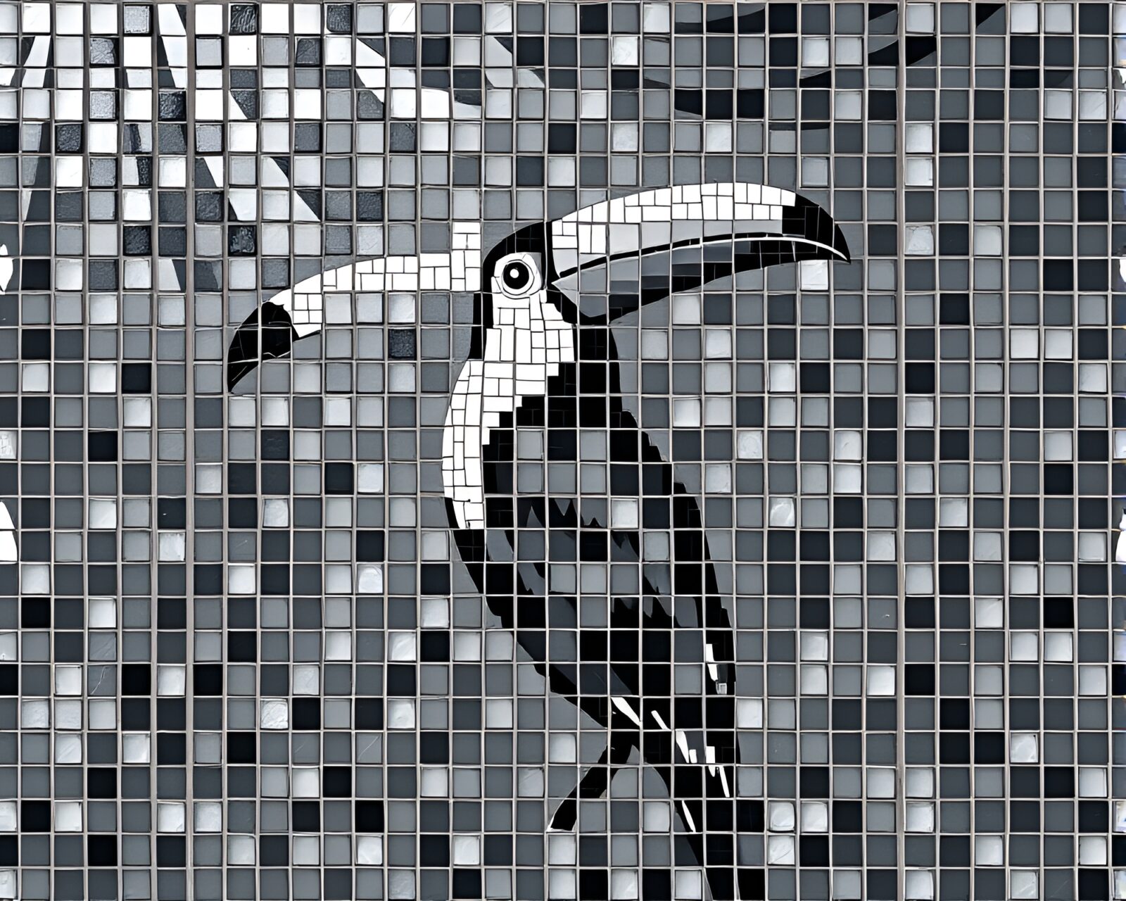 Colorful toucan illuminated by heavenly god rays in mosaic