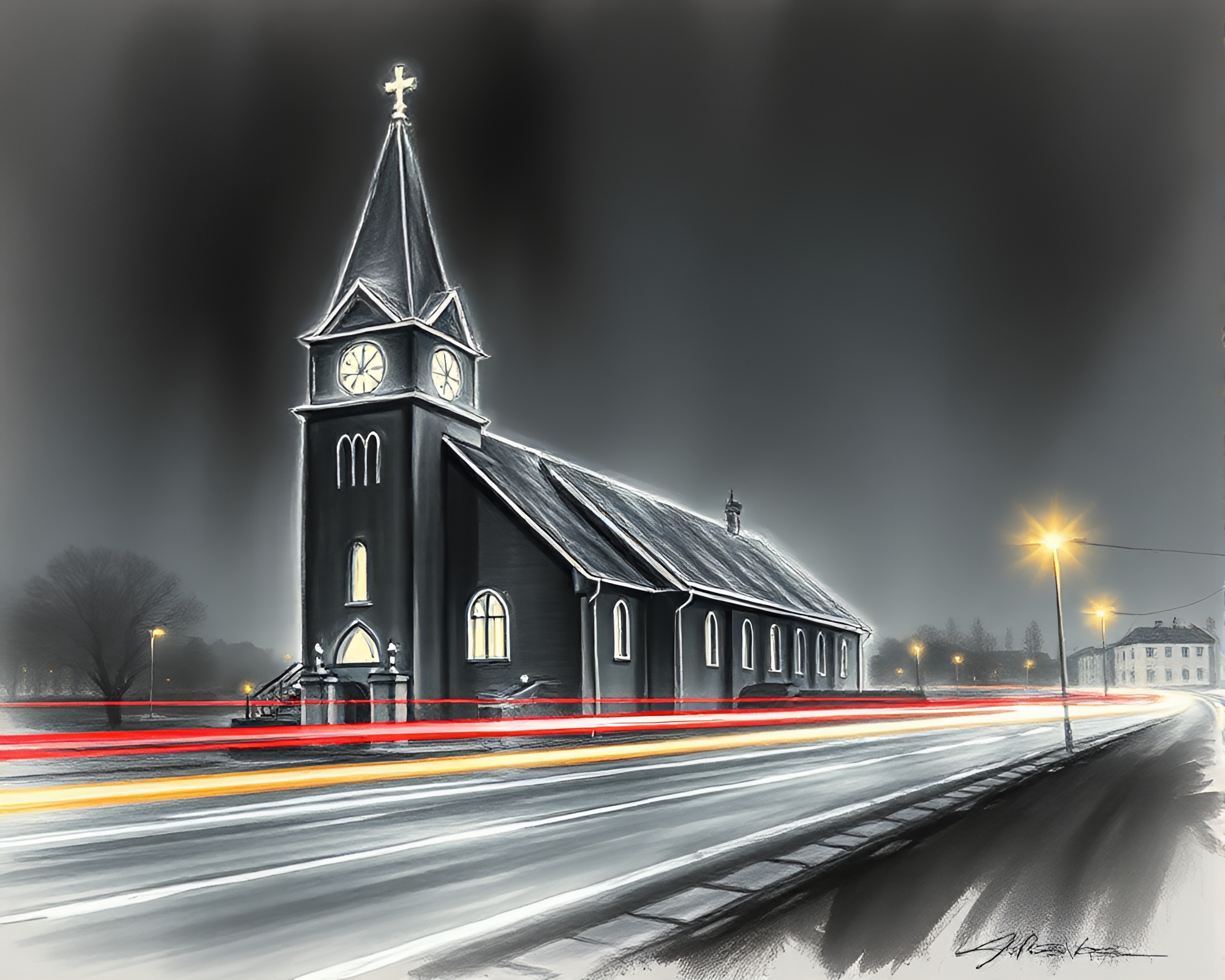 Quantum Car Light Trails in Charcoal Sketch – free AI stock image